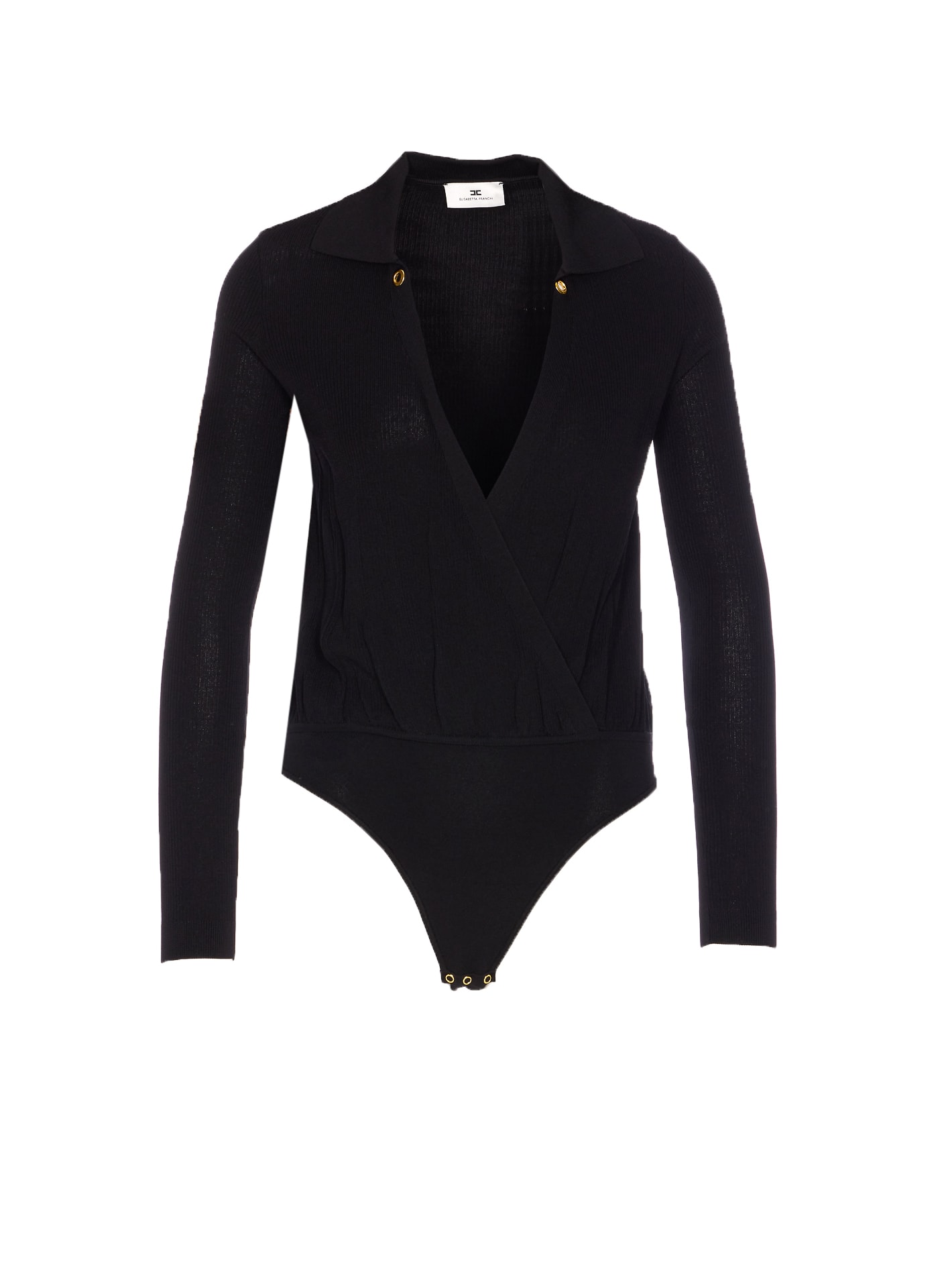 Elisabetta Franchi Silk And Viscose Knit Bodysuit With Chain In Black