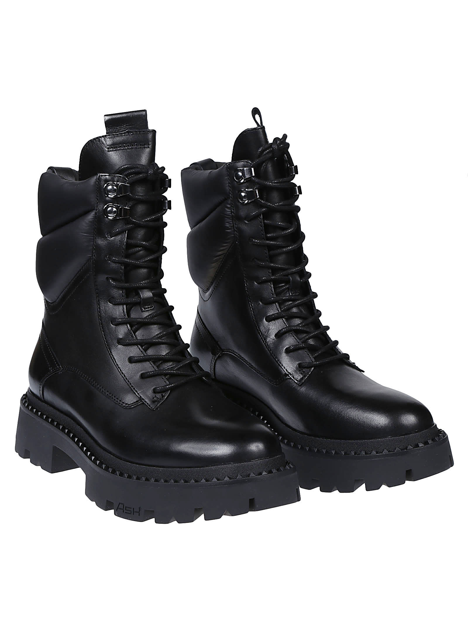 Shop Ash Gotta Combat Ankle Boots In Black/shinypuffy Black