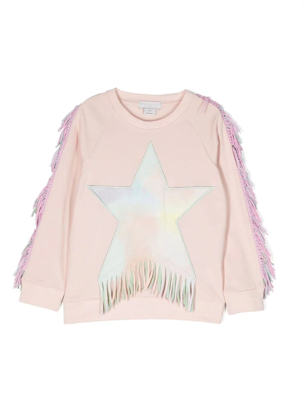 Shop Stella Mccartney Pink Stella Sweatshirt With Fringes