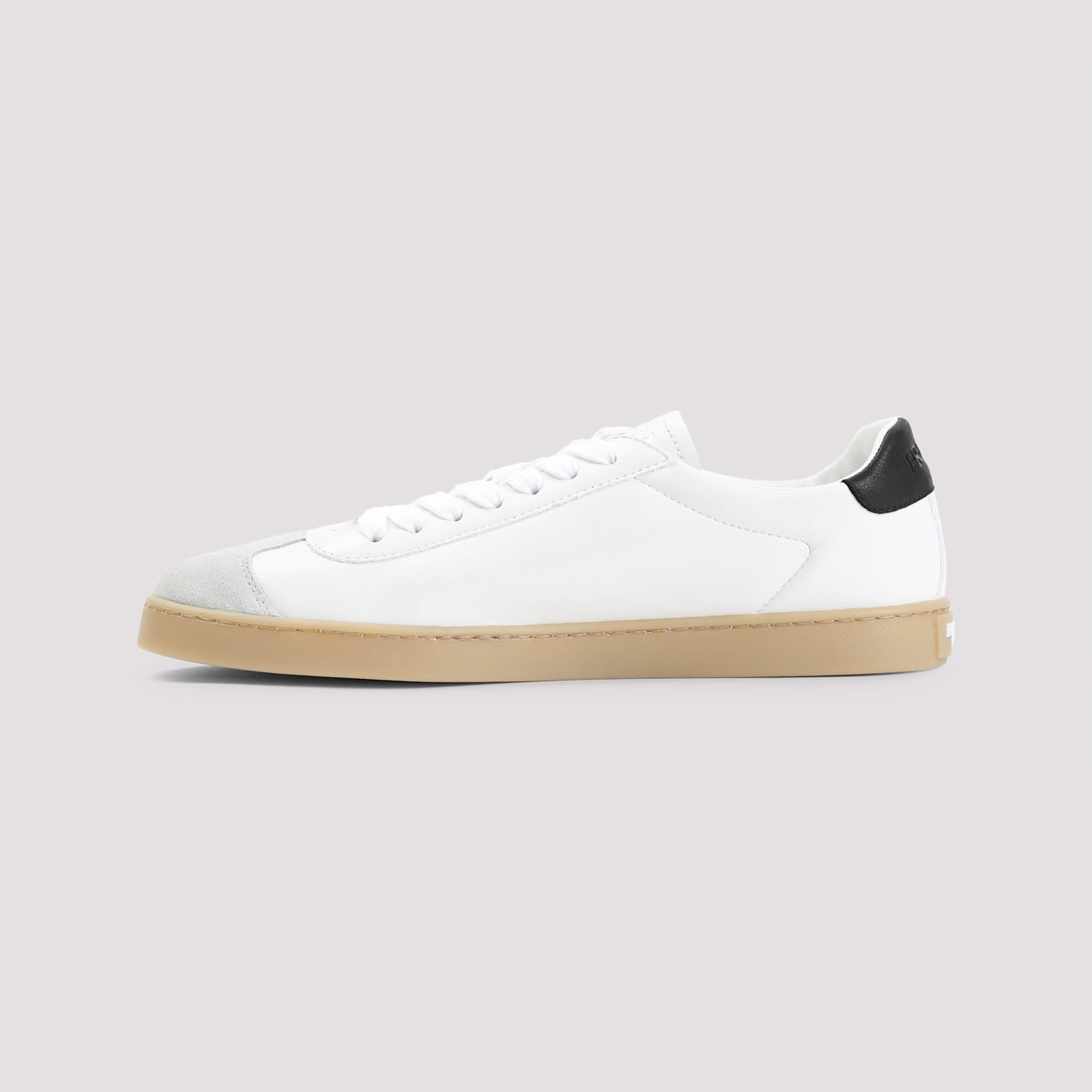 Prada Lane Leather Low-top Sneakers In Bianco/nero