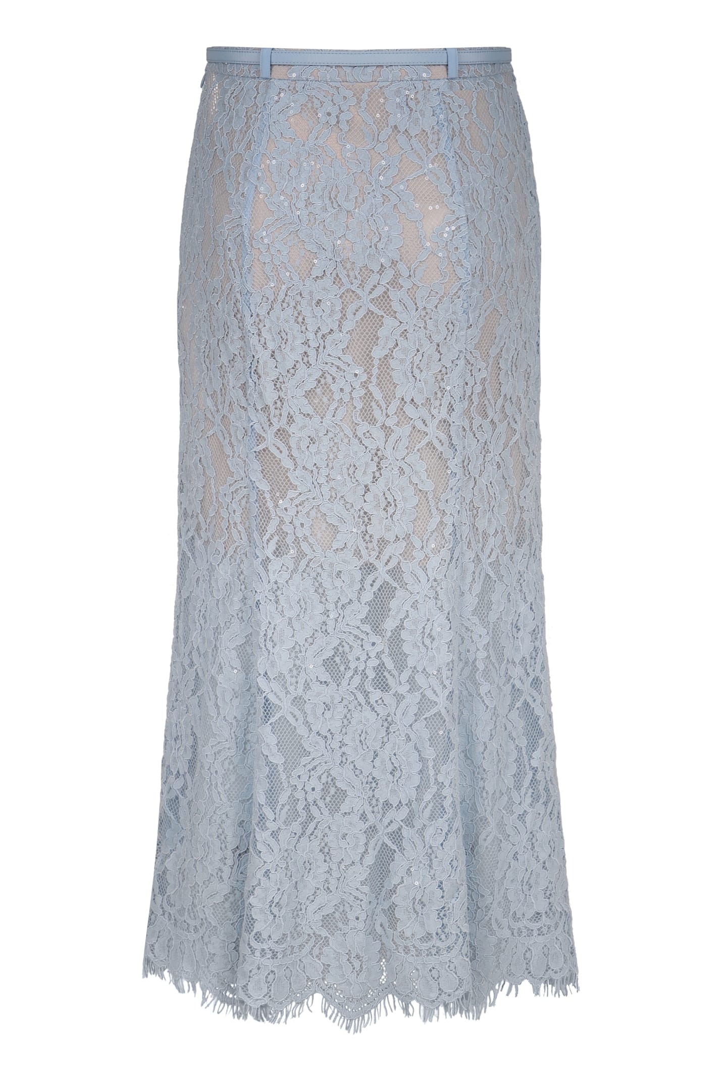 Self-portrait Light Blue Lace-effect Skirt With Slip In Light Blue