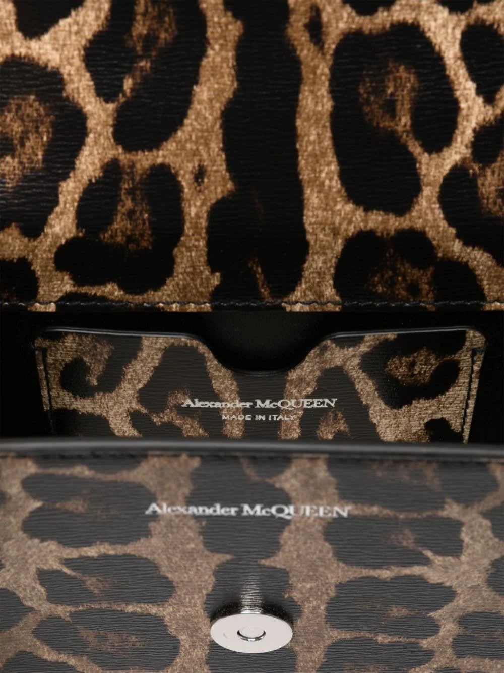 Shop Alexander Mcqueen Mini Jewelled Satchel Bag With Leopard Print In Brown