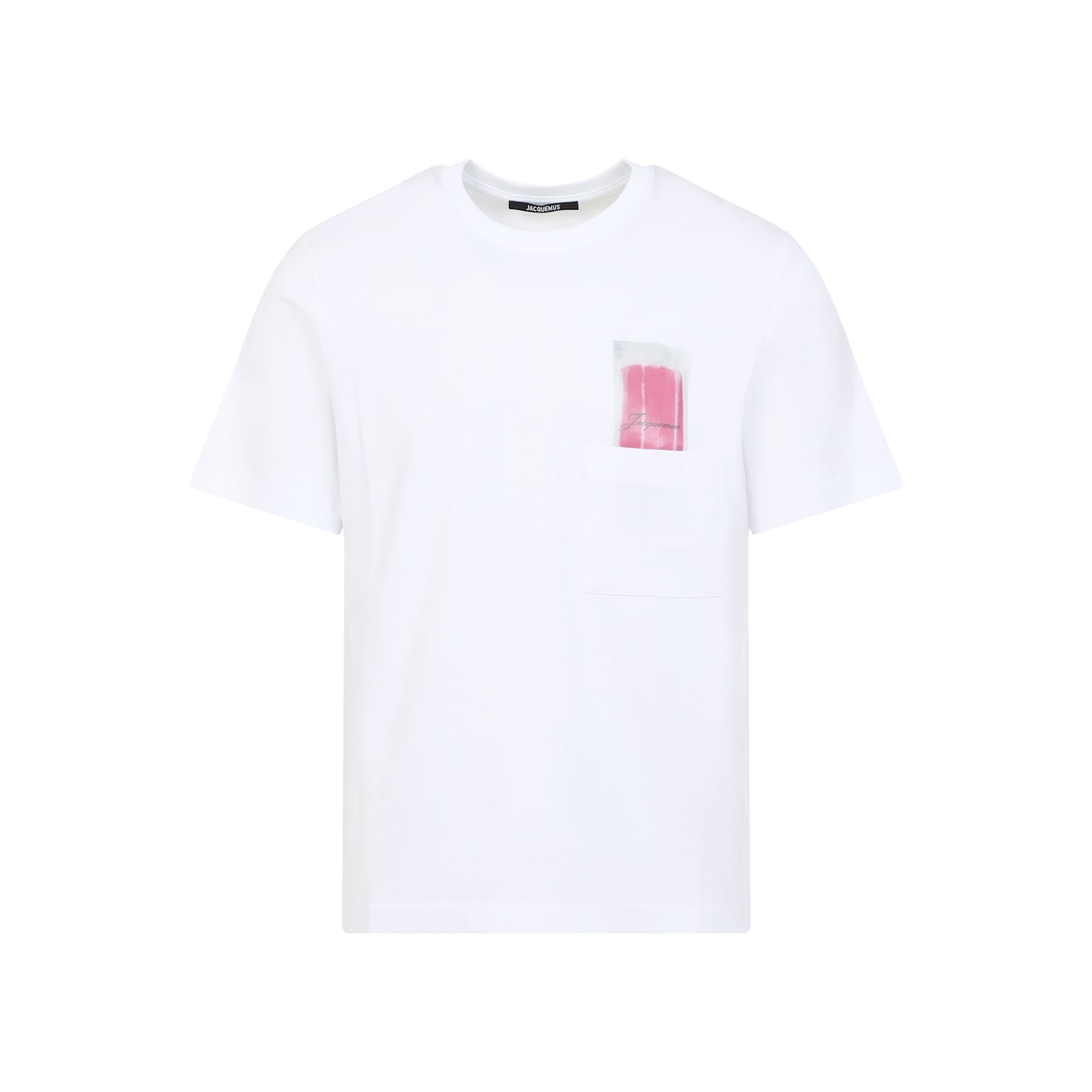 Jacquemus Classic Crew Neck T-shirt With Transparent Chest Pocket In Ir Ice Print White