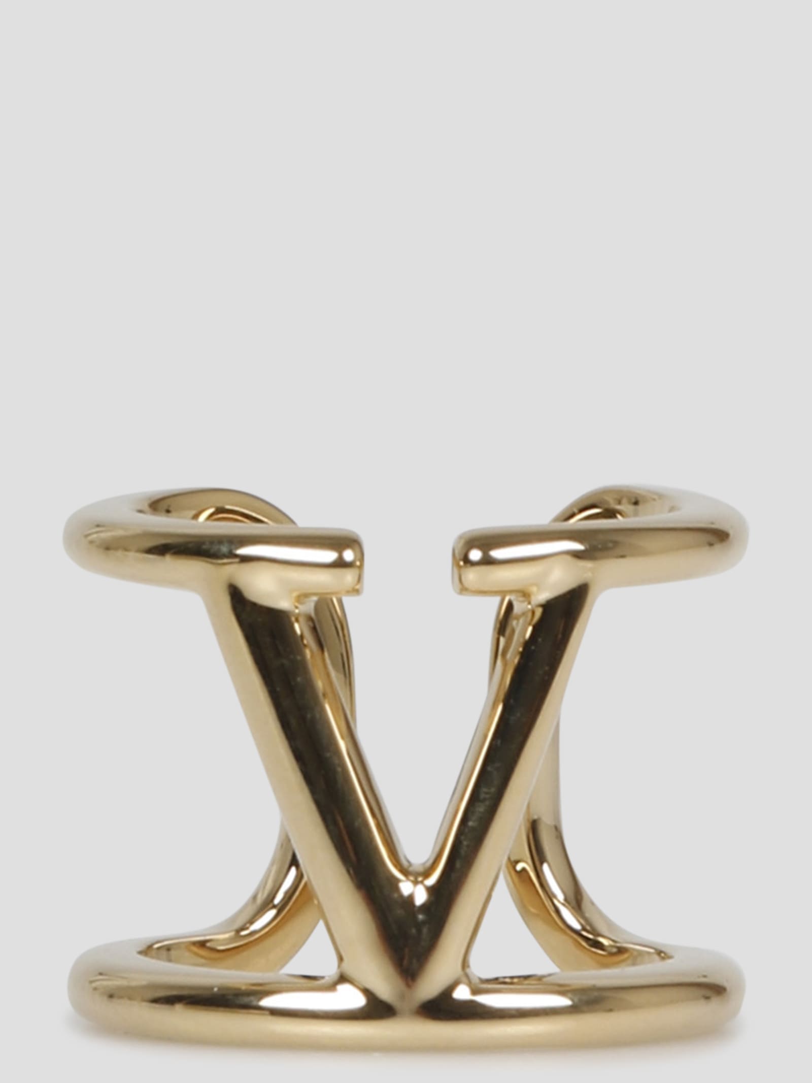 Valentino VLogo Signature Open Ring In Metal with Diamond Gold/Pink