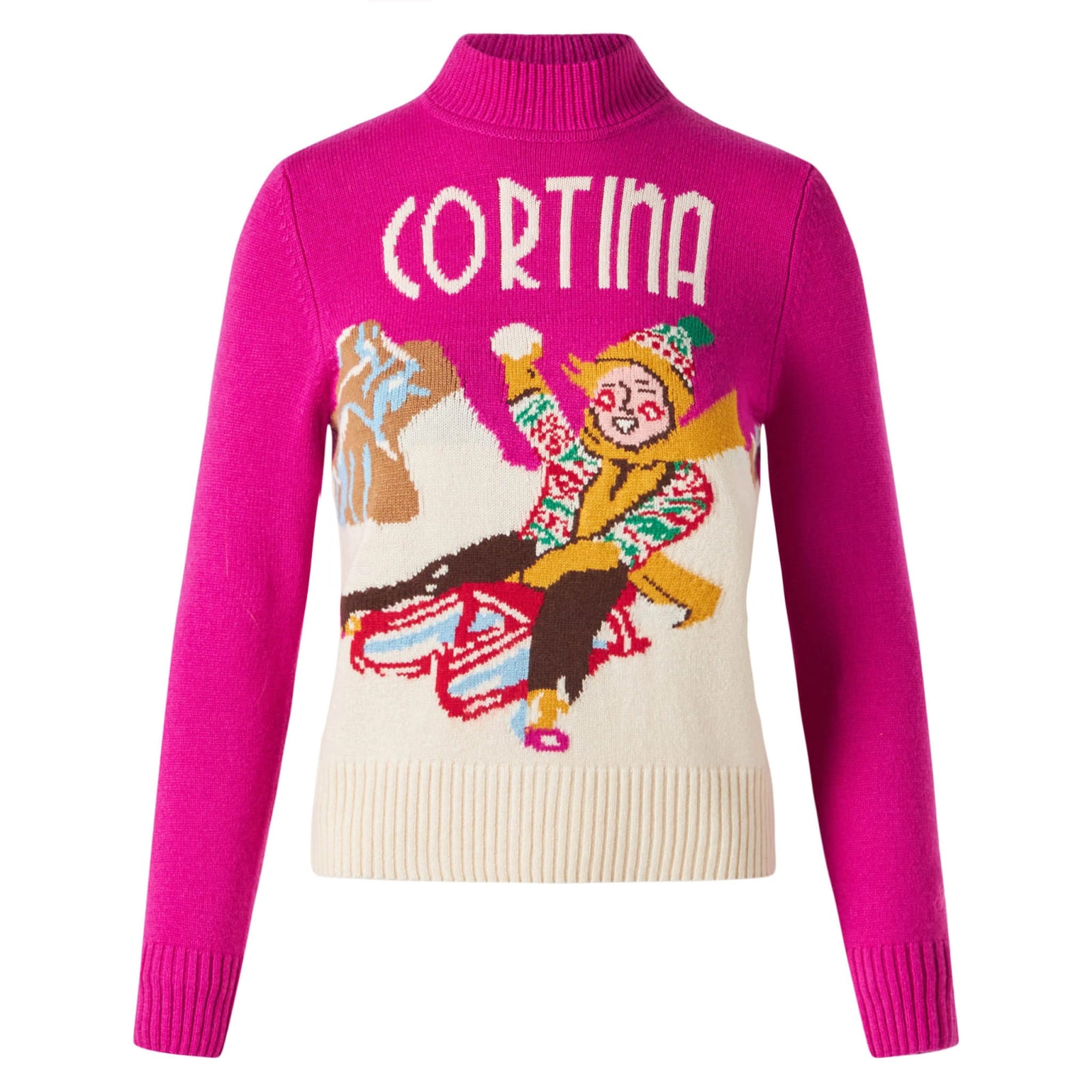 Mc2 Saint Barth Kids' Girl Crewneck Sweater With Cortina Postcard In Pink