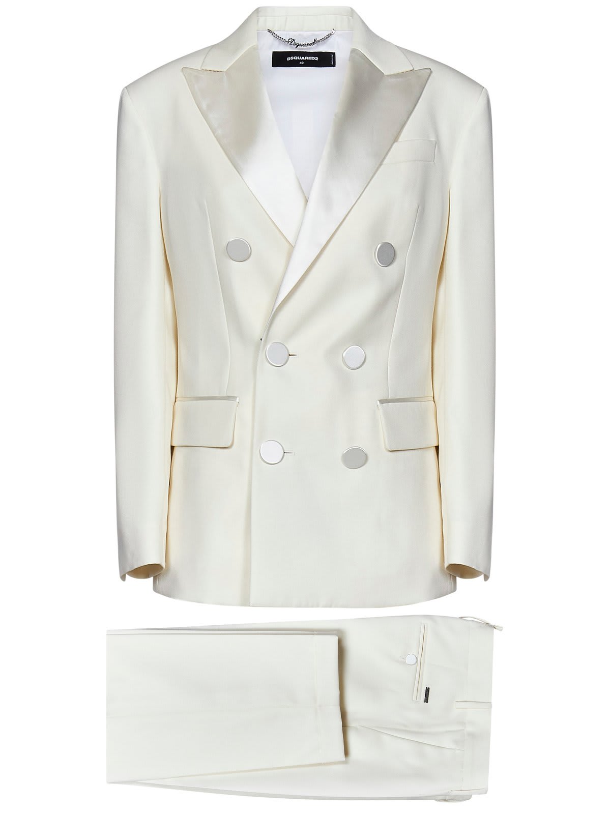 Shop Dsquared2 Boston Double-breasted Satin Suit In White