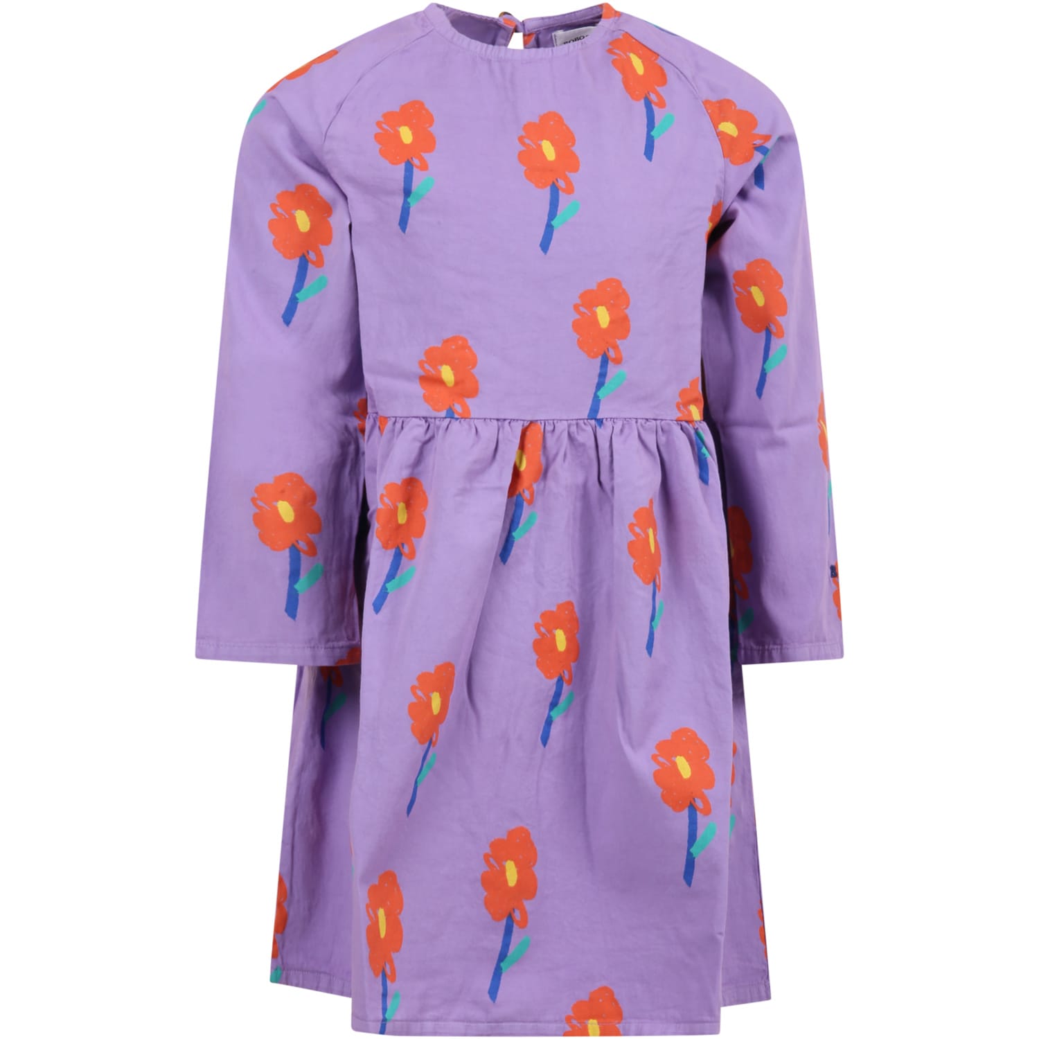 Bobo Choses Purple Dress For Girl With Flowers And Logo