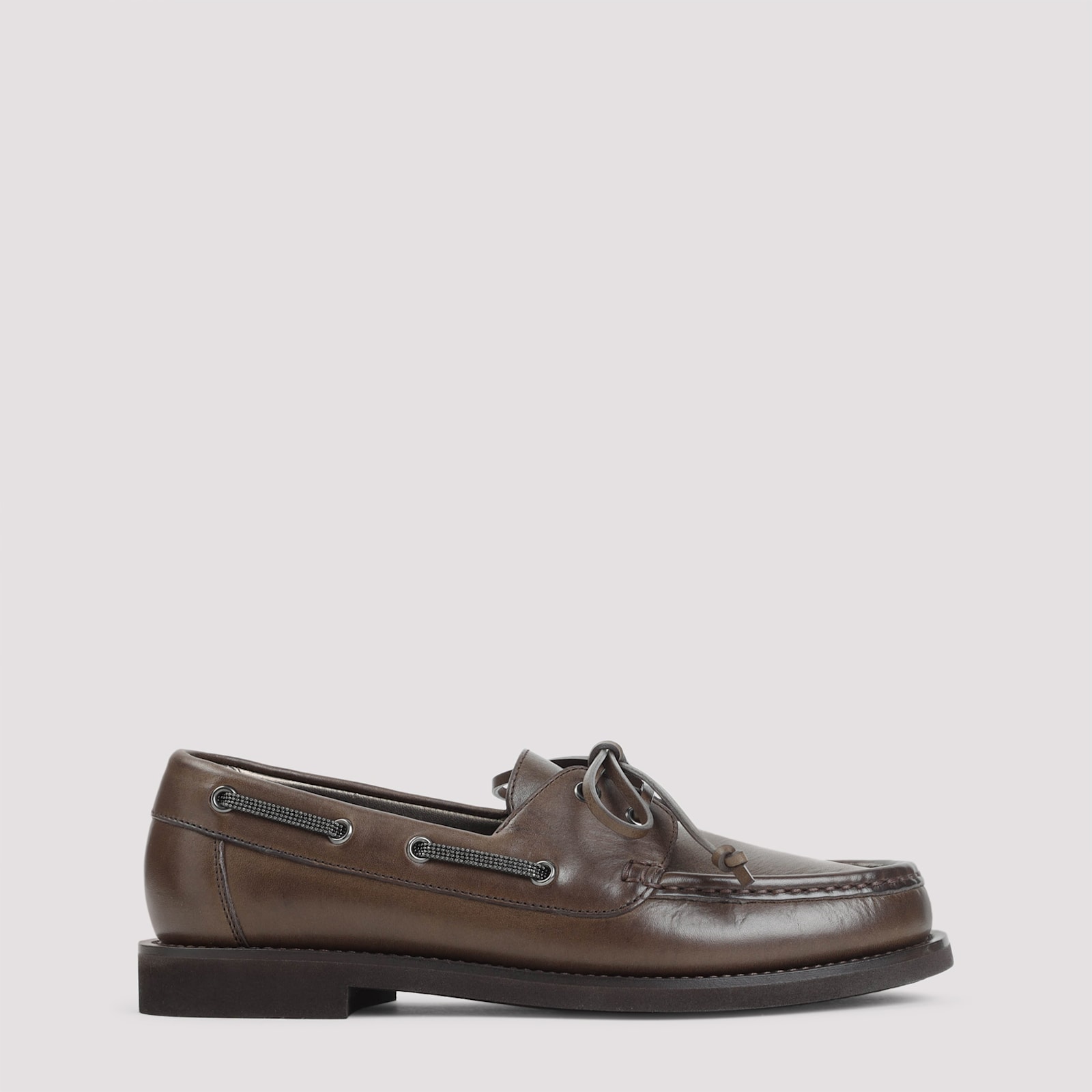 Brunello Cucinelli Women Leather Loafers With Monili Detail In Brown