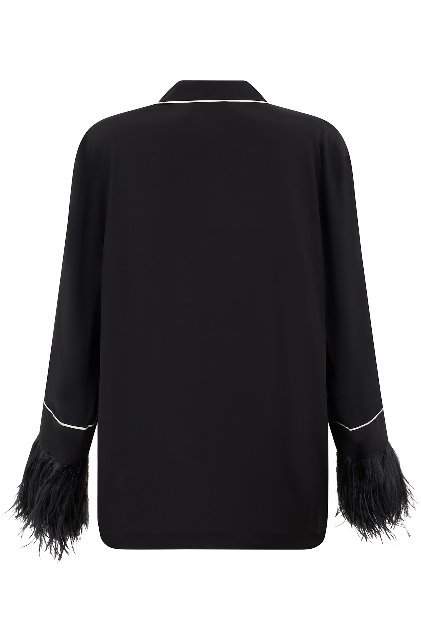 Valentino Graphic-print Feather-trim Silk Shirt In Black