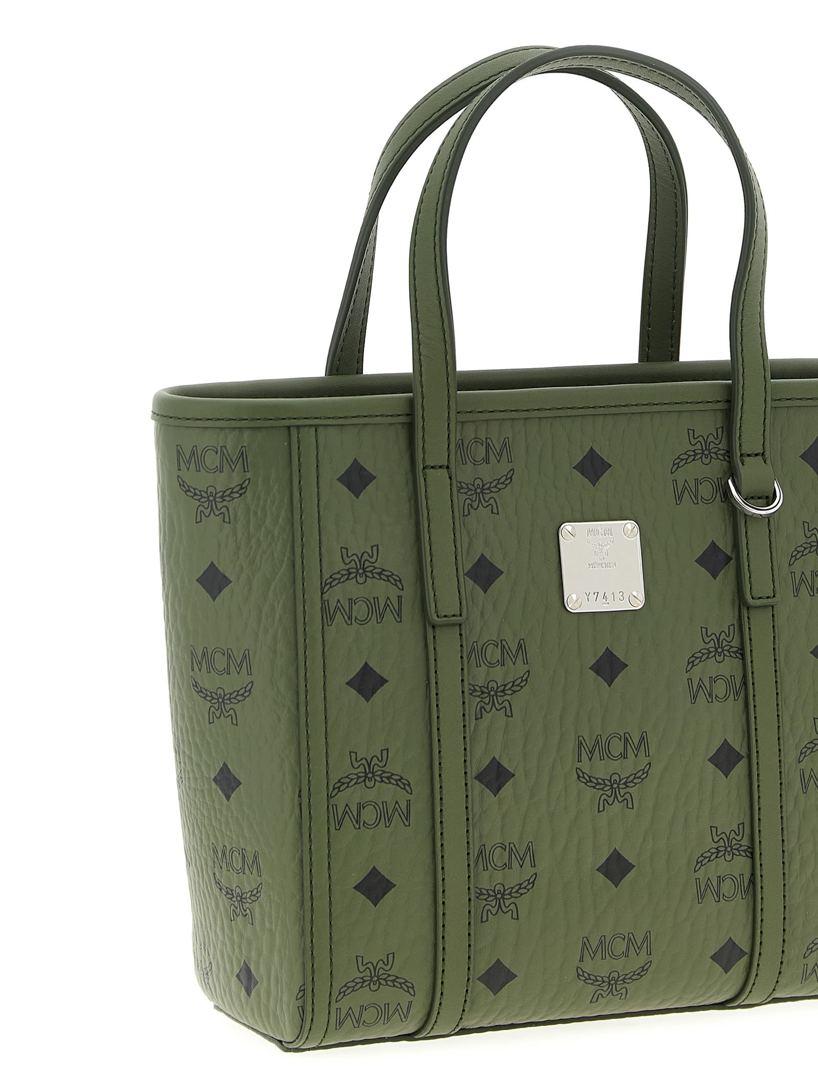 Mcm Mini Toni Visetos-monogram Top-zip Tote Bag In Green