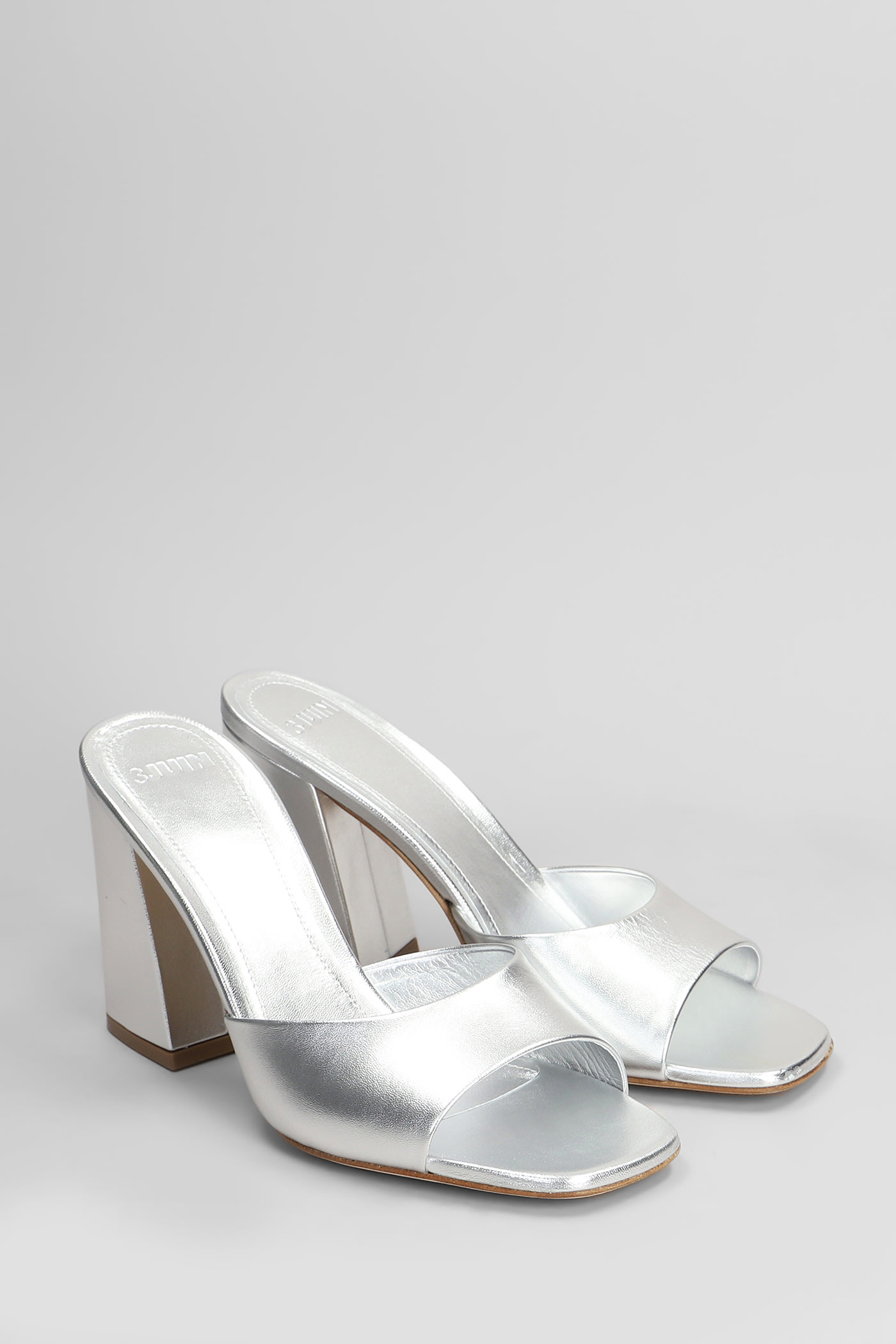 3juin Sasha 090 Slipper-mule In Silver Leather In Silver