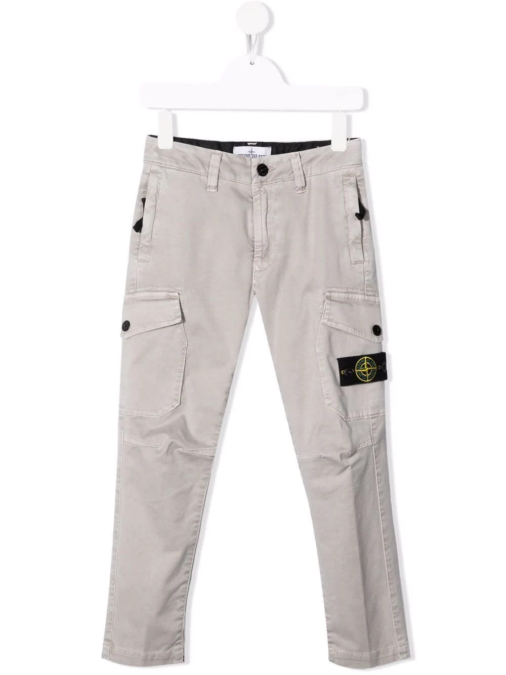 Stone Island Junior Kids Dove-colored Cargo Trousers With Logo Patch