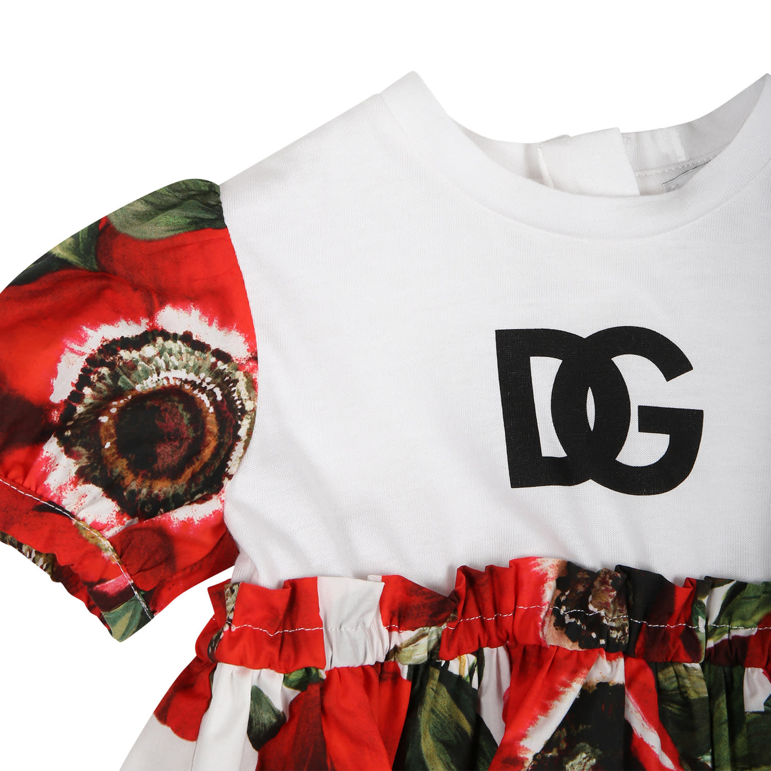 Shop Dolce & Gabbana Red Dress For Baby Girl With All-over Anemone Flower