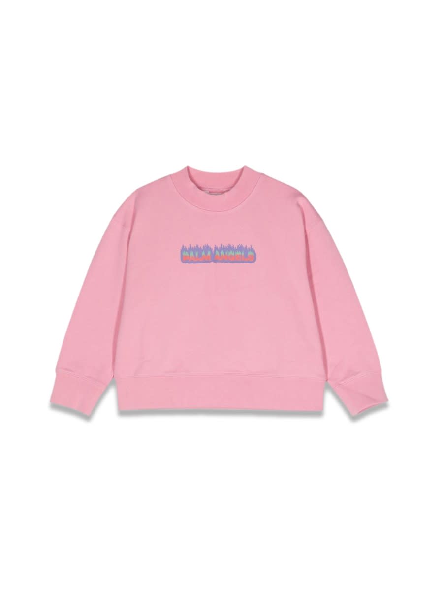 Palm Angels Pa Flames Regular Crewneck In Pink