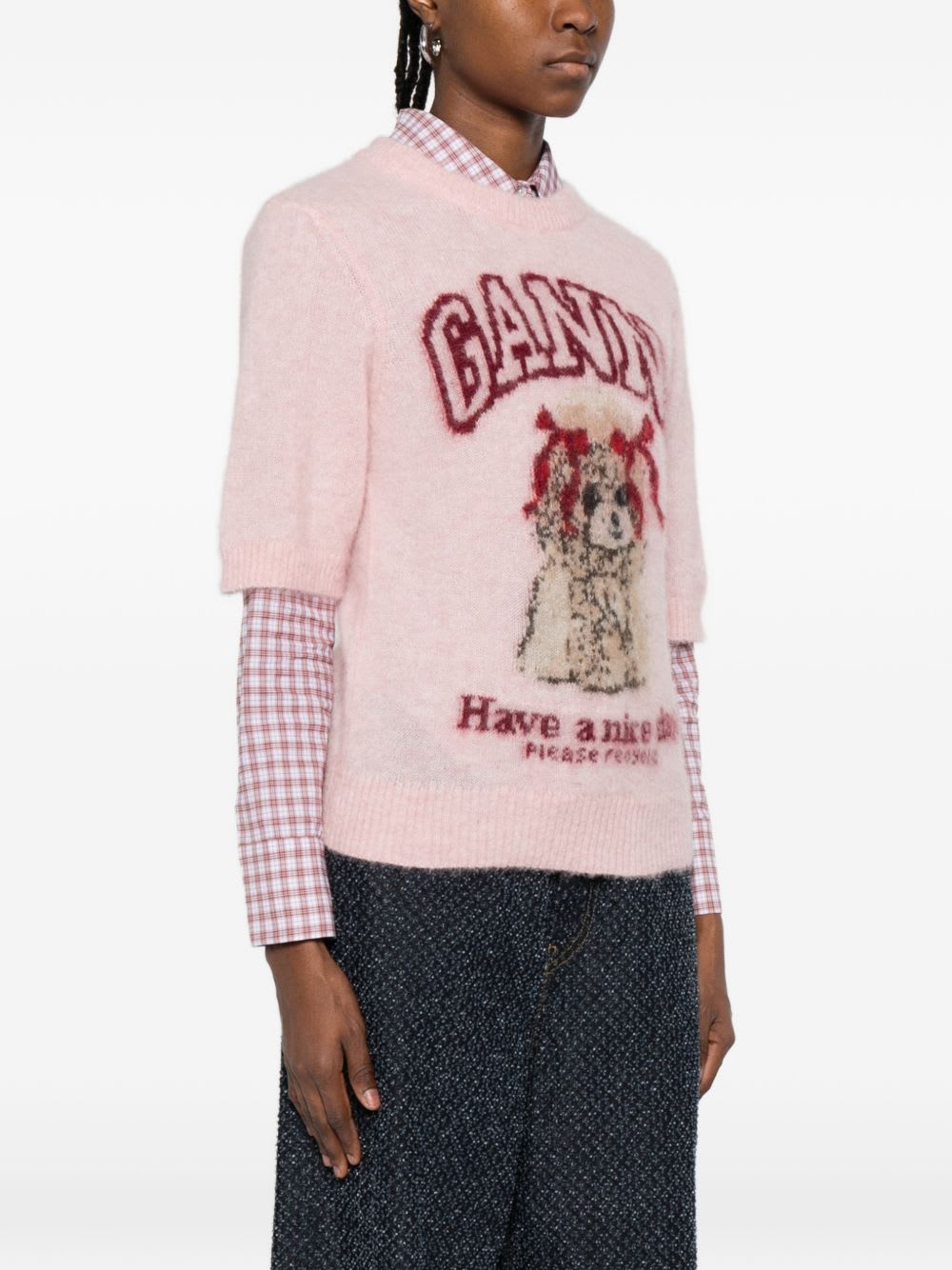 Ganni Alpaca Blend Crewneck Sweater Knitwear Pink In Pink