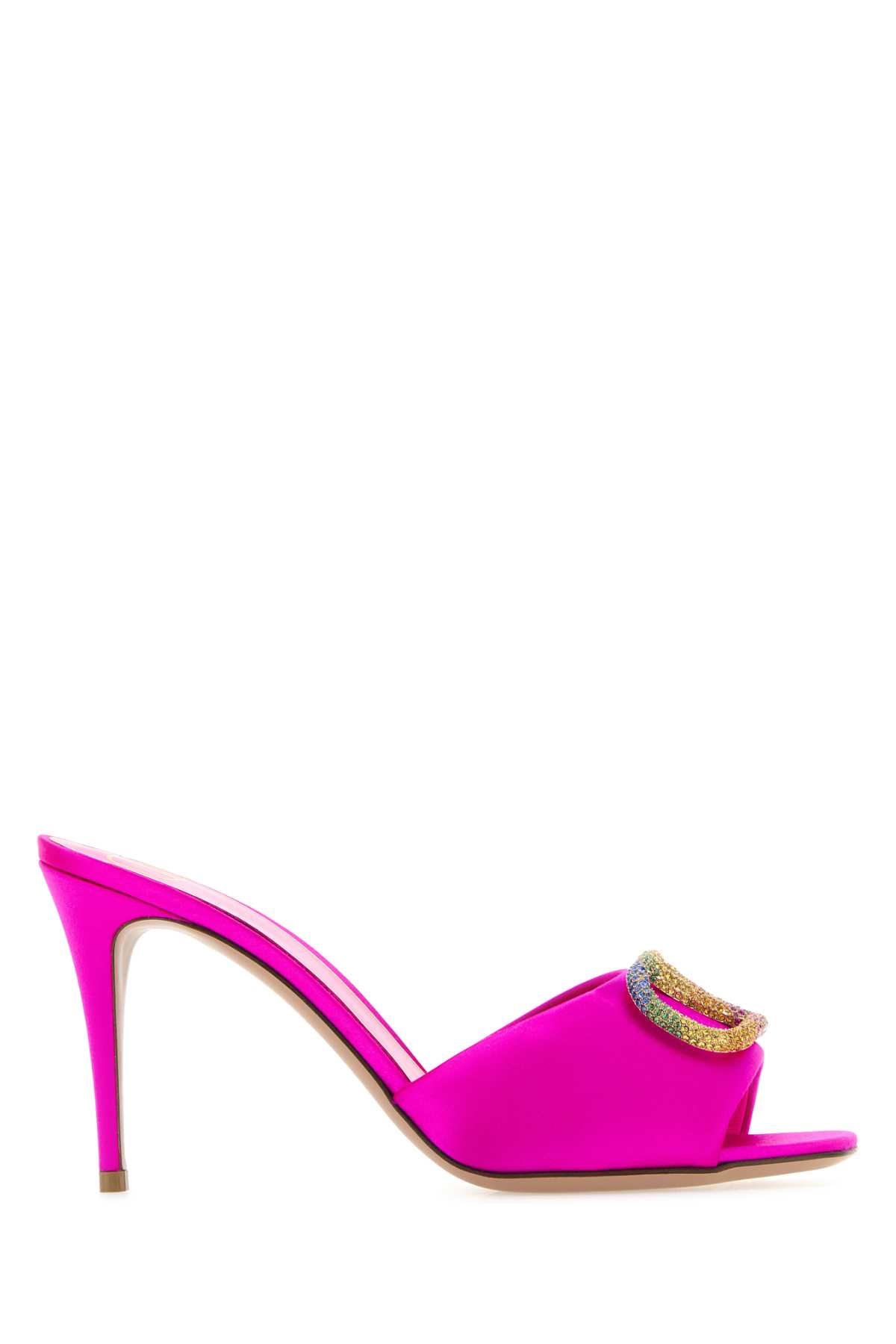 Shop Valentino Fuchsia Satin  Garavani Escape Mules In Pinkppmulticolor