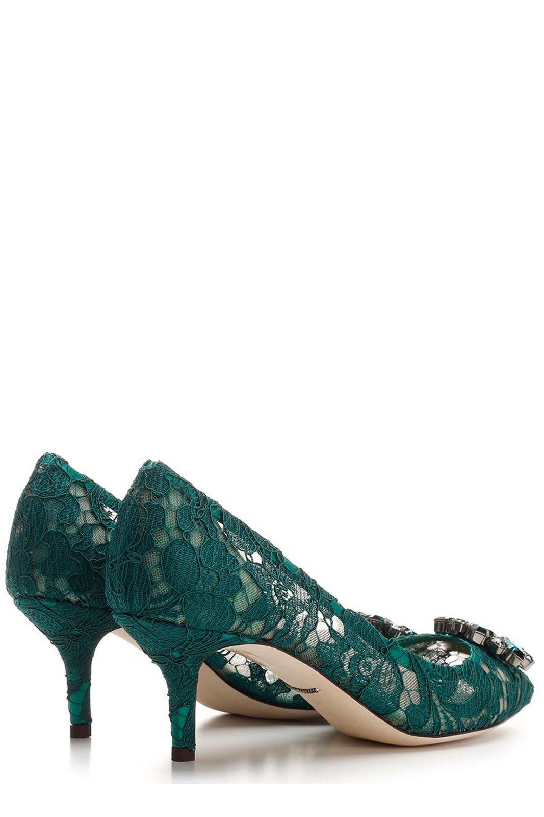 Shop Dolce & Gabbana Bellucci Lace Embellished Pumps In Green