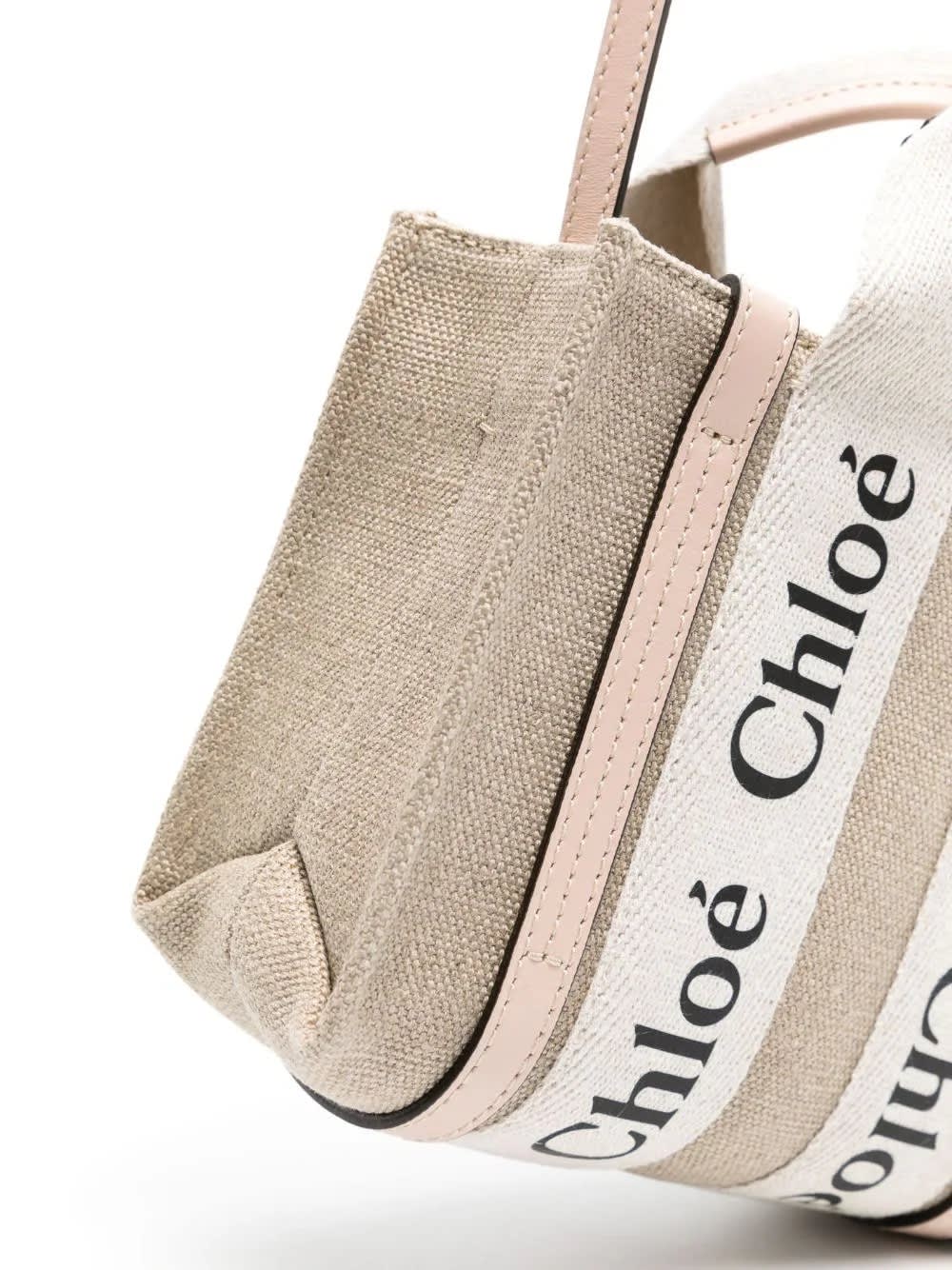 Shop Chloé White And Pink Woody Mini Tote Bag