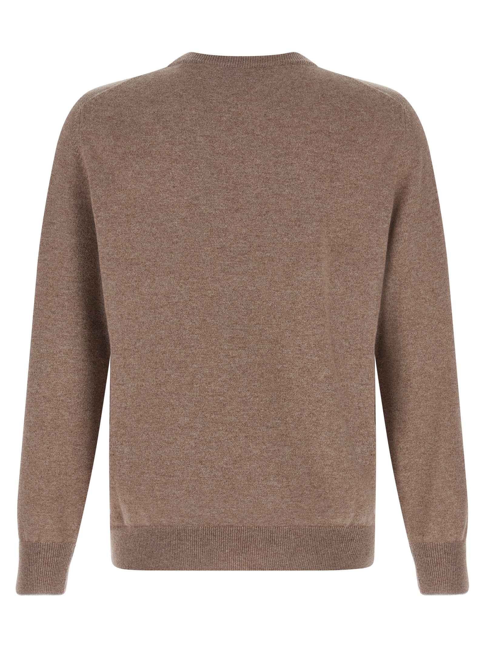 Brunello Cucinelli Cashmere Crew Neck Sweater With Ribbed Cuffs And Hem In Brown