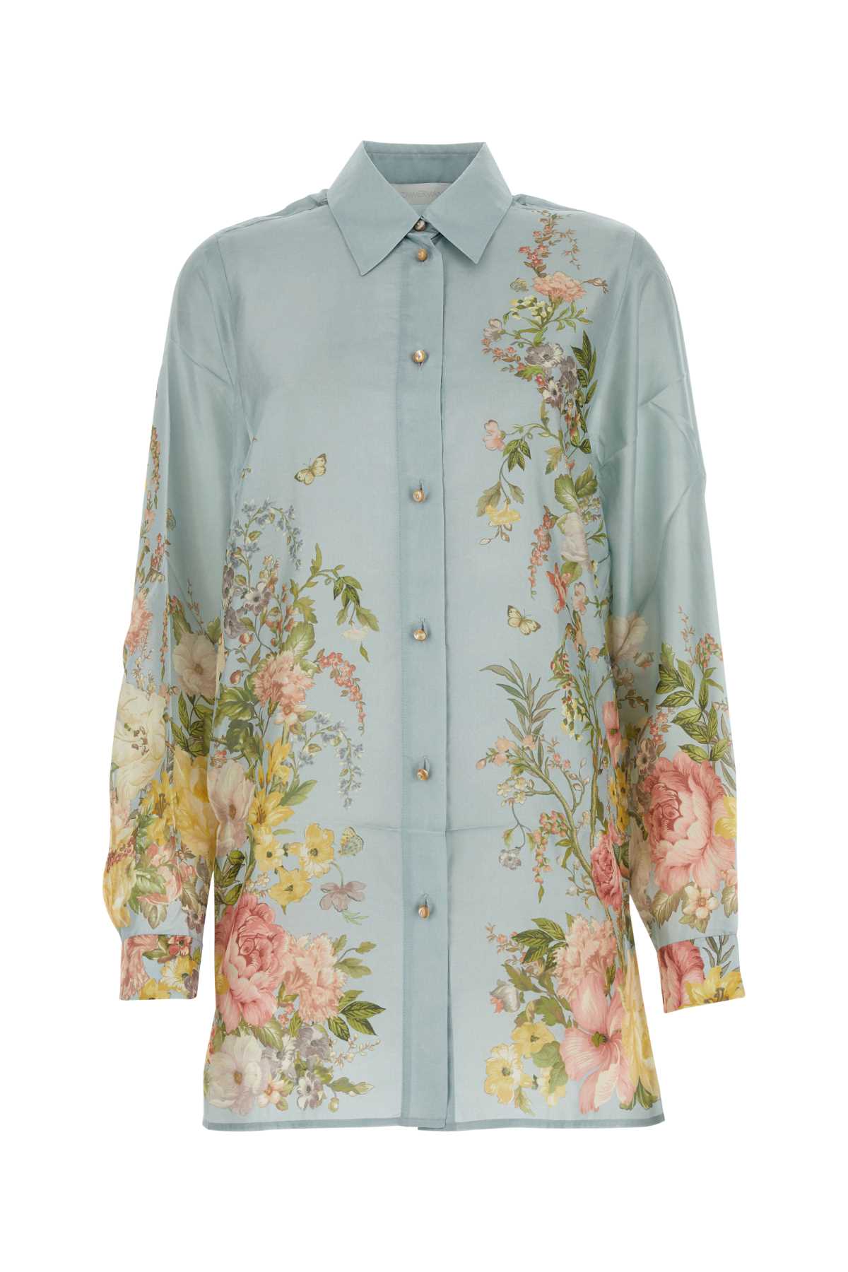 Shop Zimmermann Printed Silk Waverly Shirt In Bluefloral