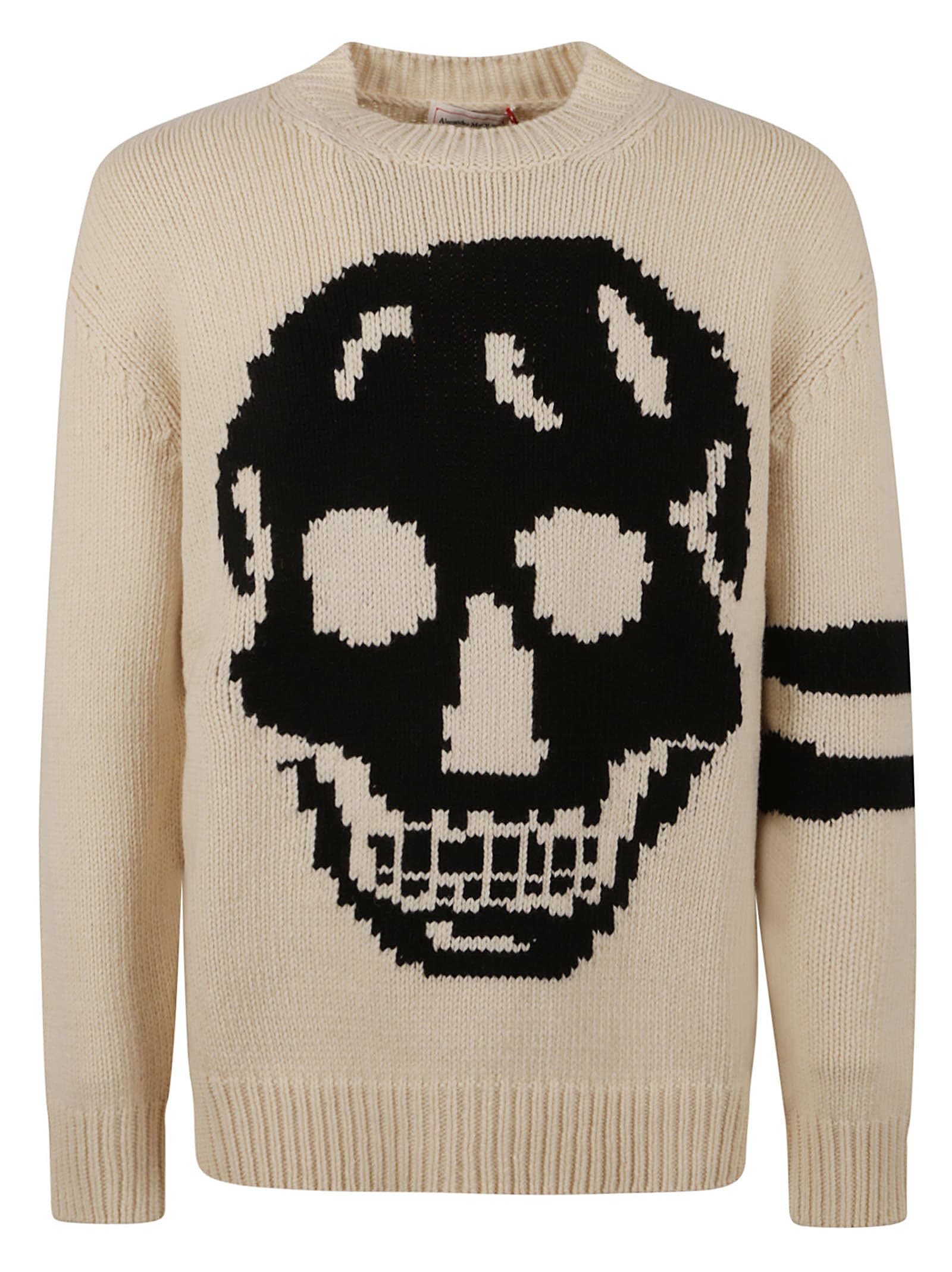 Shop Alexander Mcqueen Crewneck Skull Sweater In Cream/black