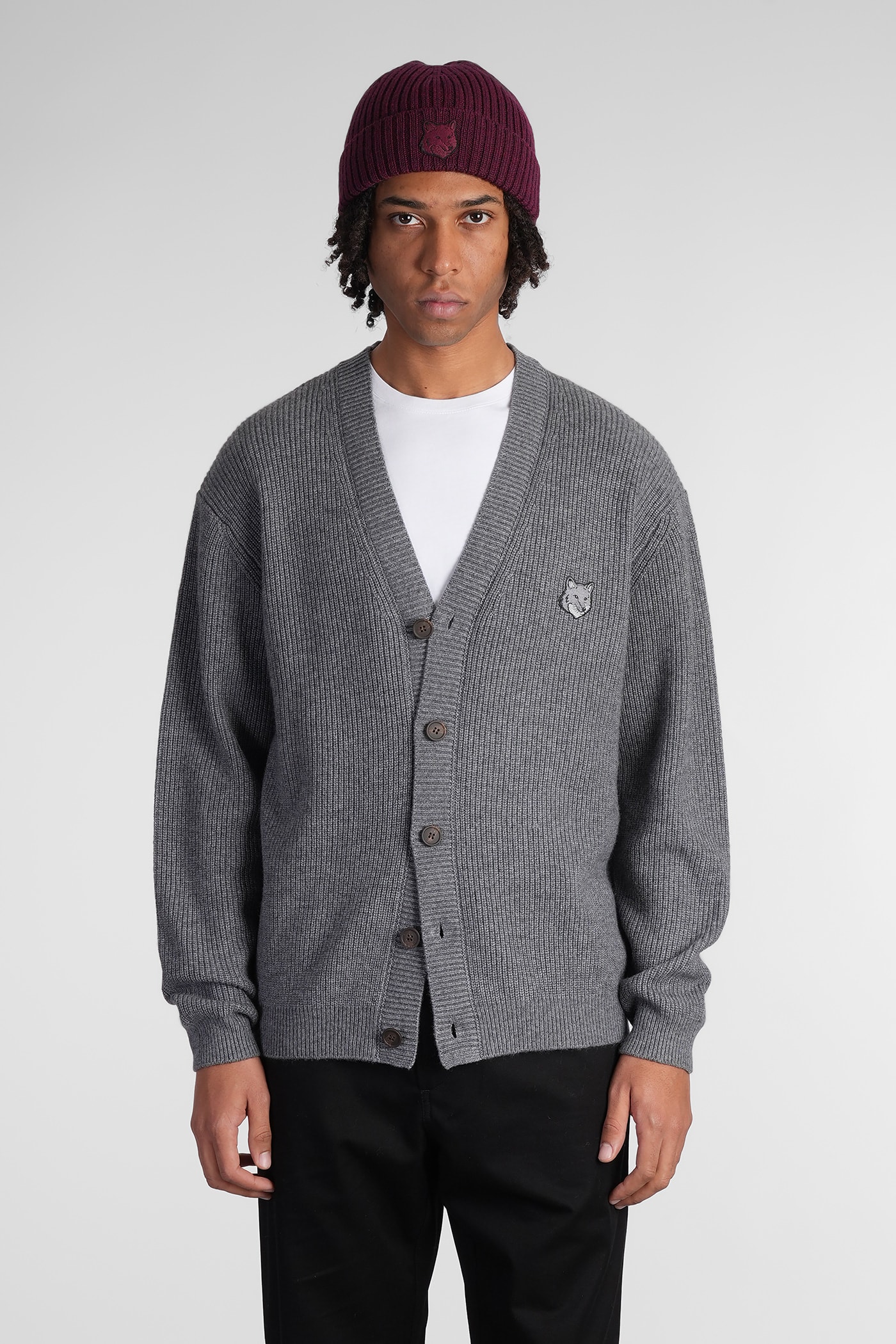 Maison Kitsuné Cardigan In Grey Wool