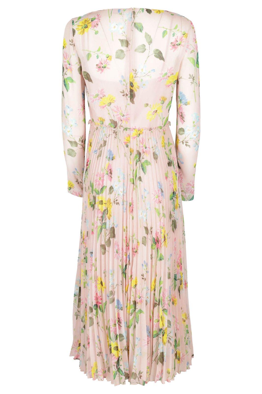 Shop Red Valentino Redvalentino Floral Printed V-neck Long-sleeved Dress In Pink