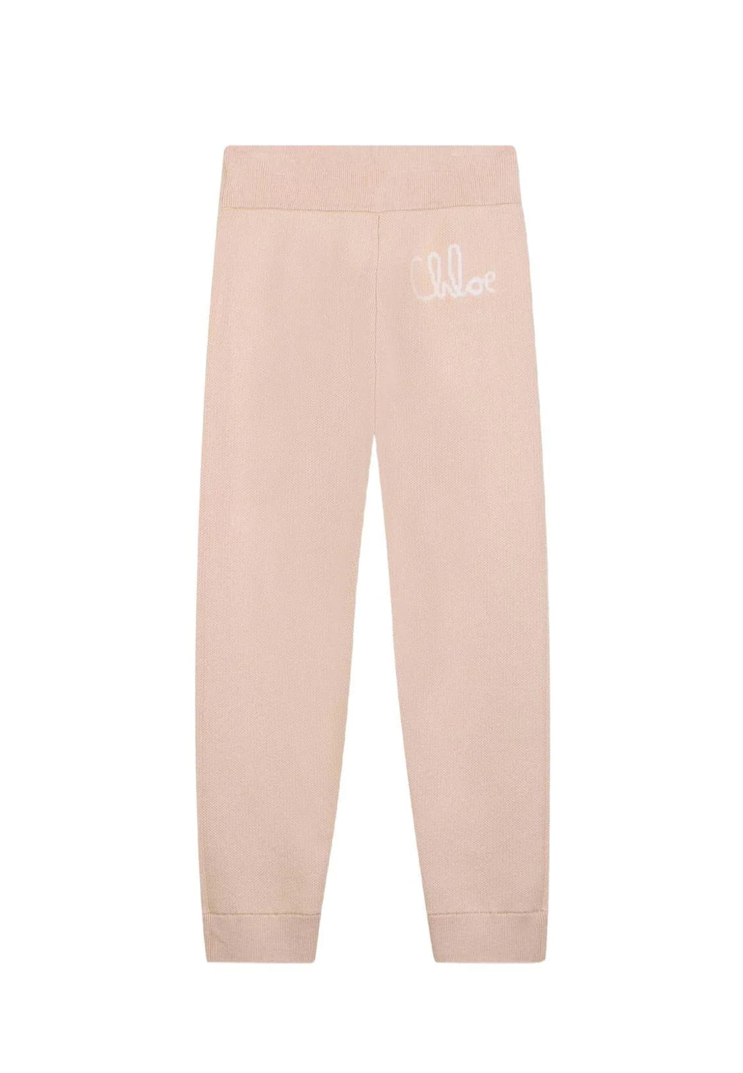 Chloé Beige Trousers For Girl With Logo In Multi