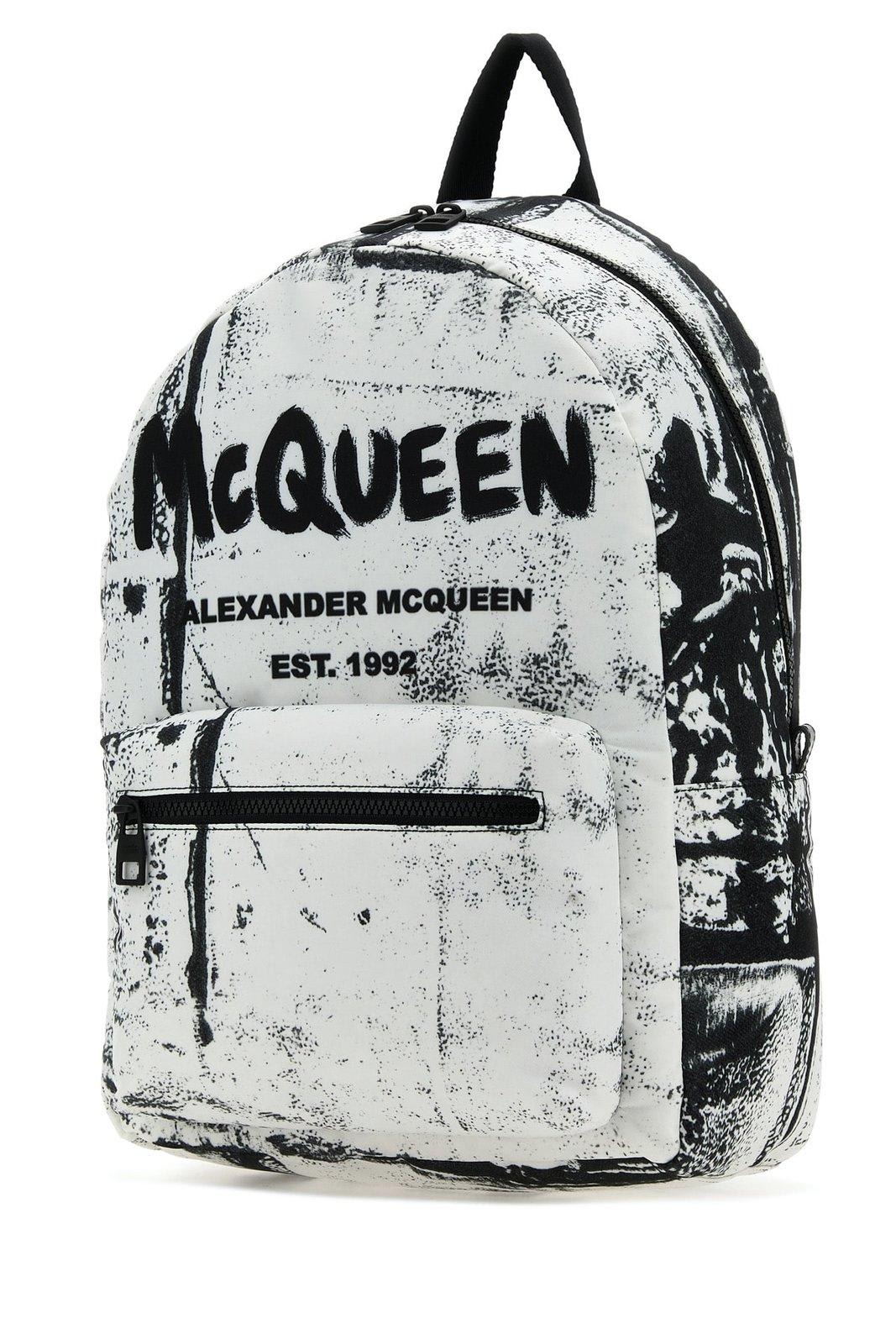 Shop Alexander Mcqueen Graffiti Logo Printed Backpack In Bianco