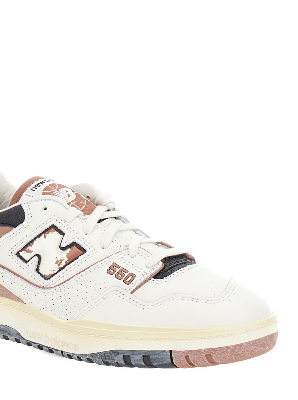 Shop New Balance 550 White And Brown Low Top Sneakers With Logo And Contrasting Details In Leather Man