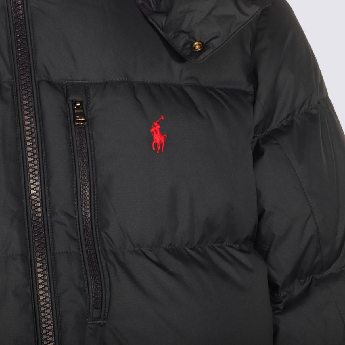 Ralph Lauren Quilted Hooded Jacket With Pockets And Chest Pocket In Blue