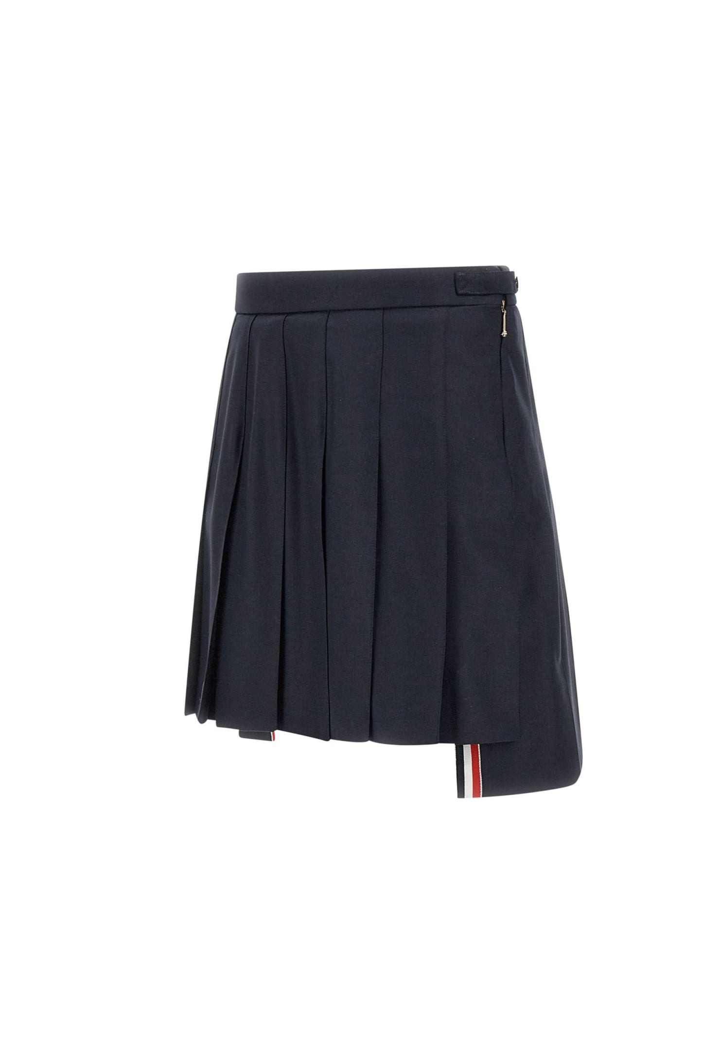 Thom Browne Women Mini Dropped Back Pleated Skirt In School Uniform Plain Weave In Blue