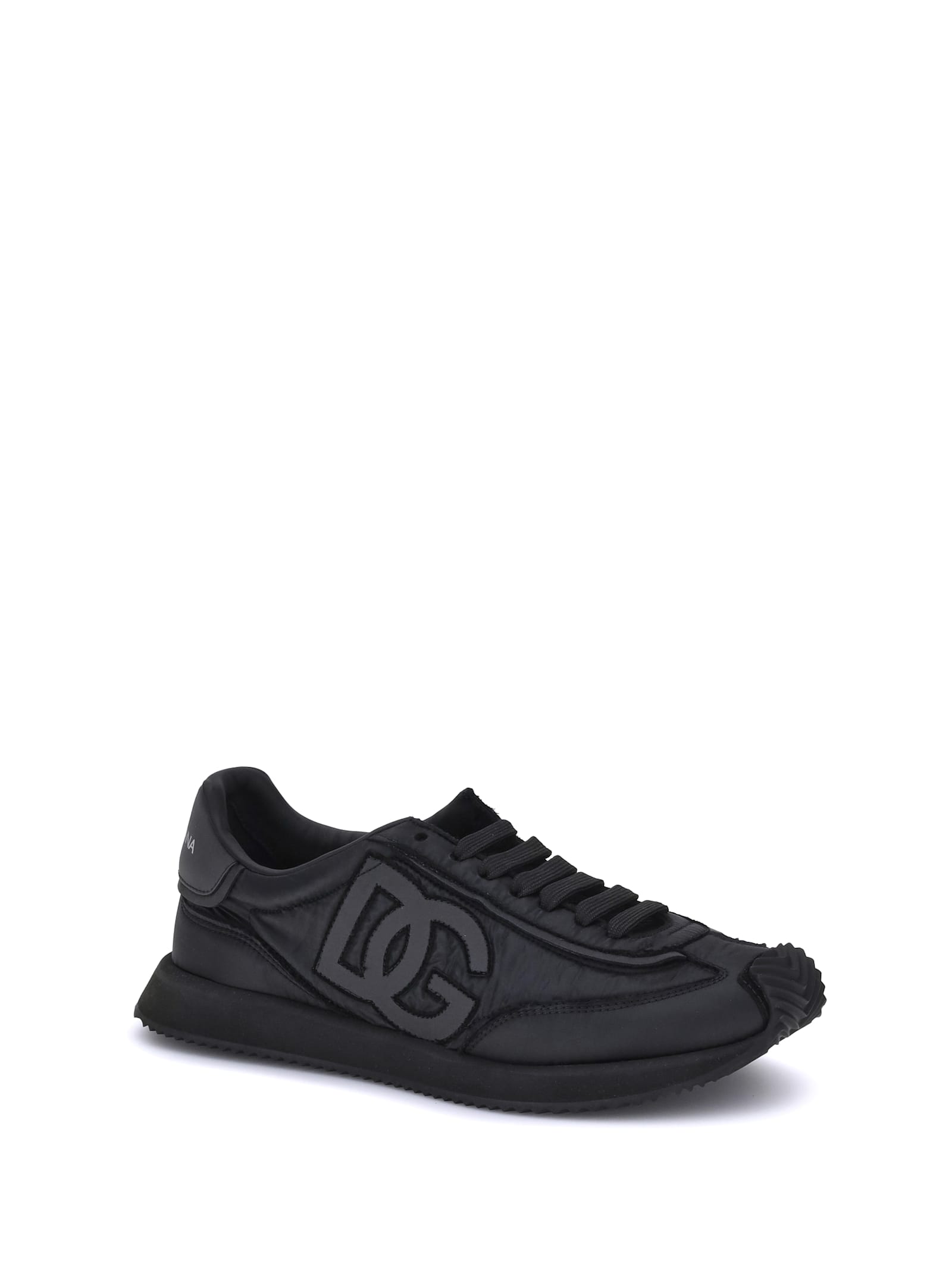 Dolce & Gabbana Low-top Nylon Sneakers With Leather Inserts In Black