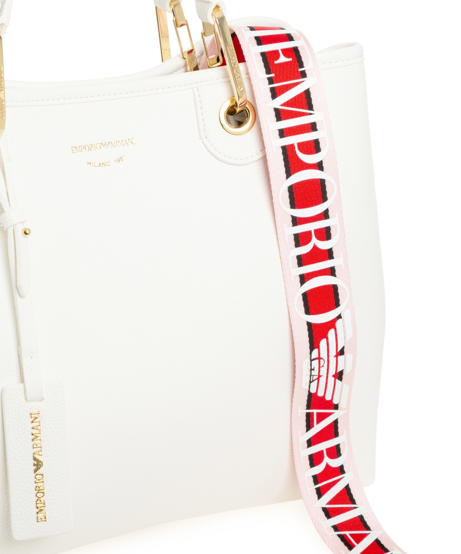 Emporio Armani Myea Bag Small Shopper Bag With Deer Print In Bianco
