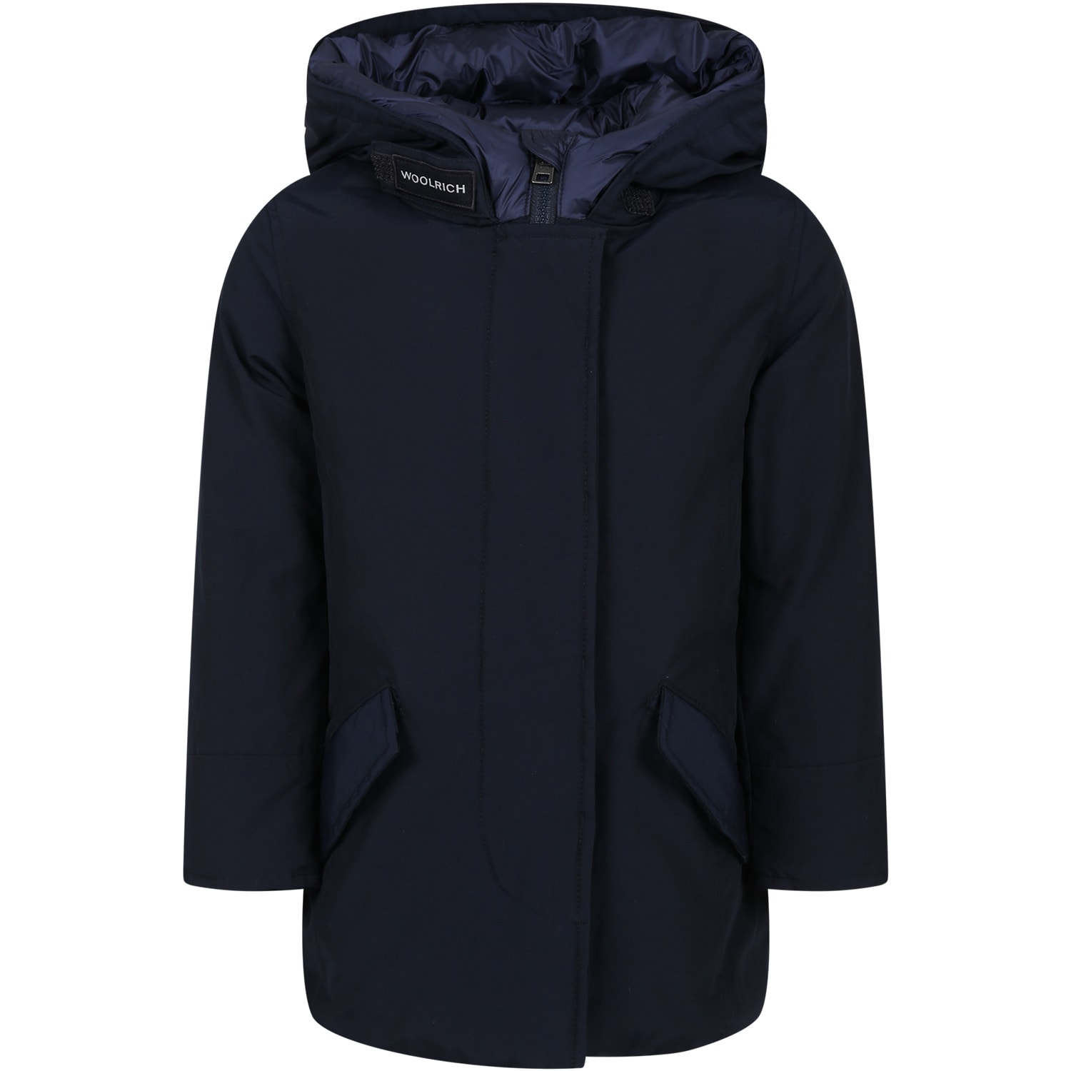 Woolrich Blue Arctic Parka For Girl With Logo In Blue