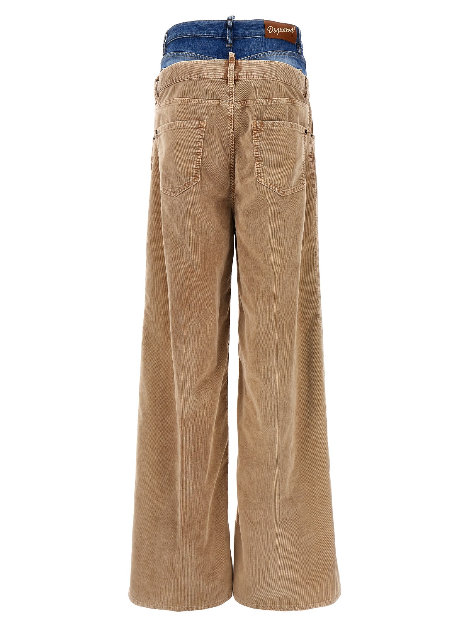 Dsquared2 Corduroy Dual Waistband Wide-leg Trousers In Beige