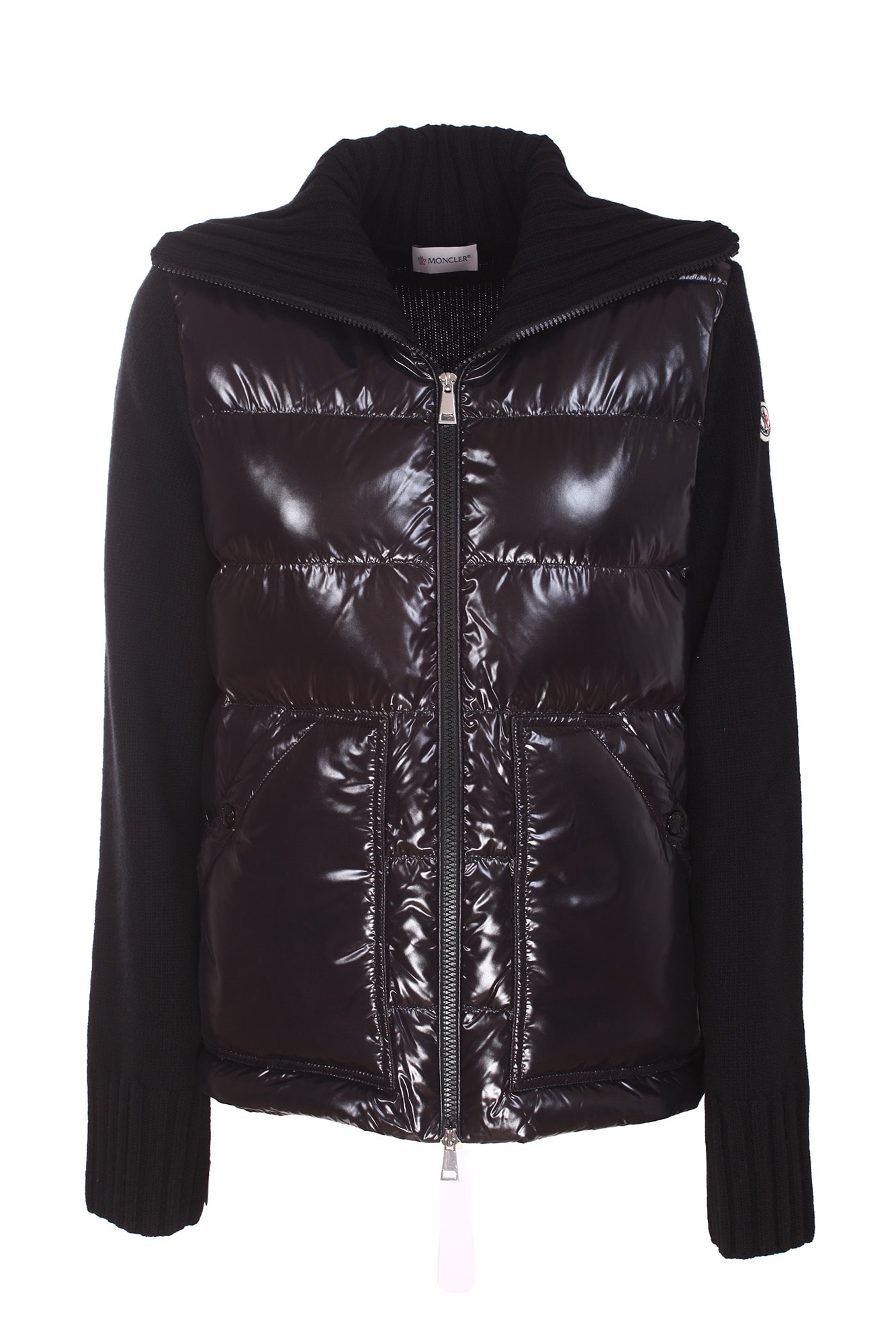 Moncler Puffer-front Wool Knit Cardigan In Nero