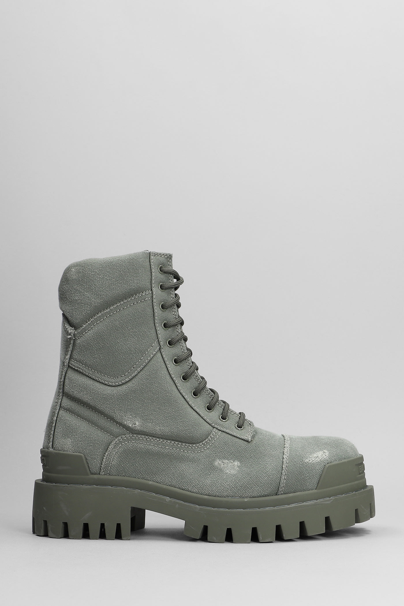 BALENCIAGA COMBAT STRIKE L20 COMBAT BOOTS IN KHAKI COTTON