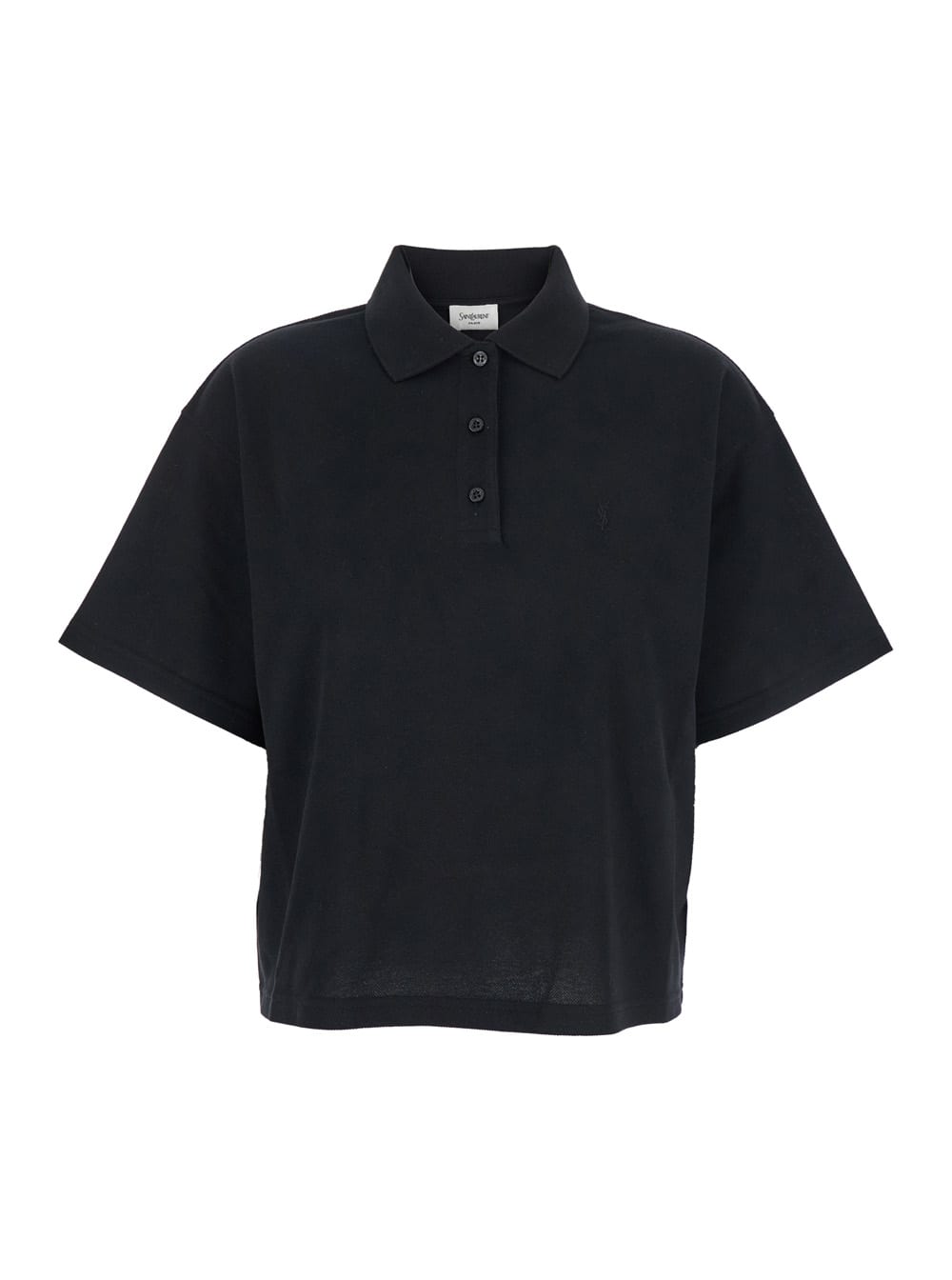 Saint Laurent Black Oversize Polo Shirt With Classic Collar And Tonal Logo Embroidery On The Front In Cotton Pique