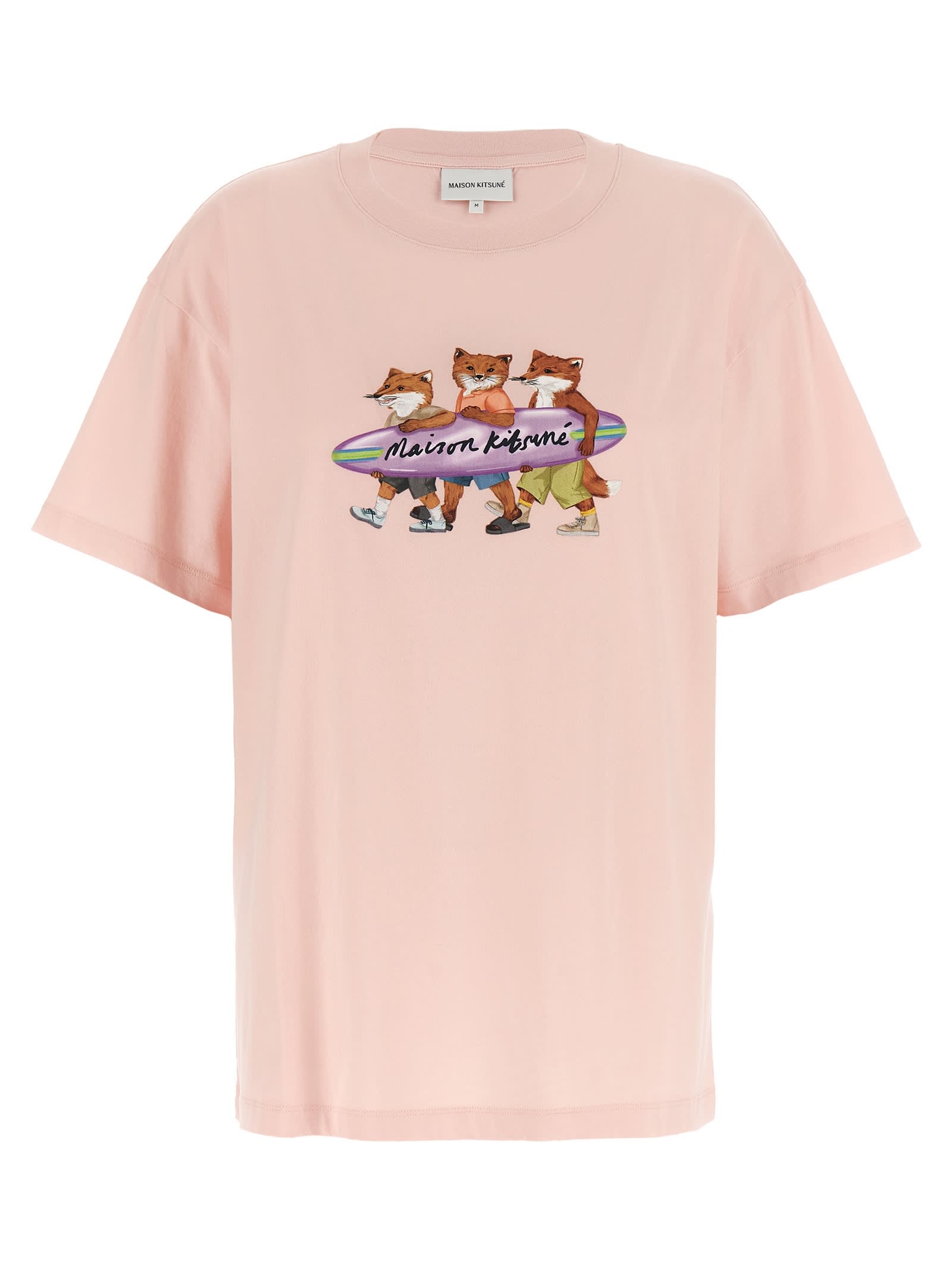Shop Maison Kitsuné Surfing Foxes T-shirt In Pink
