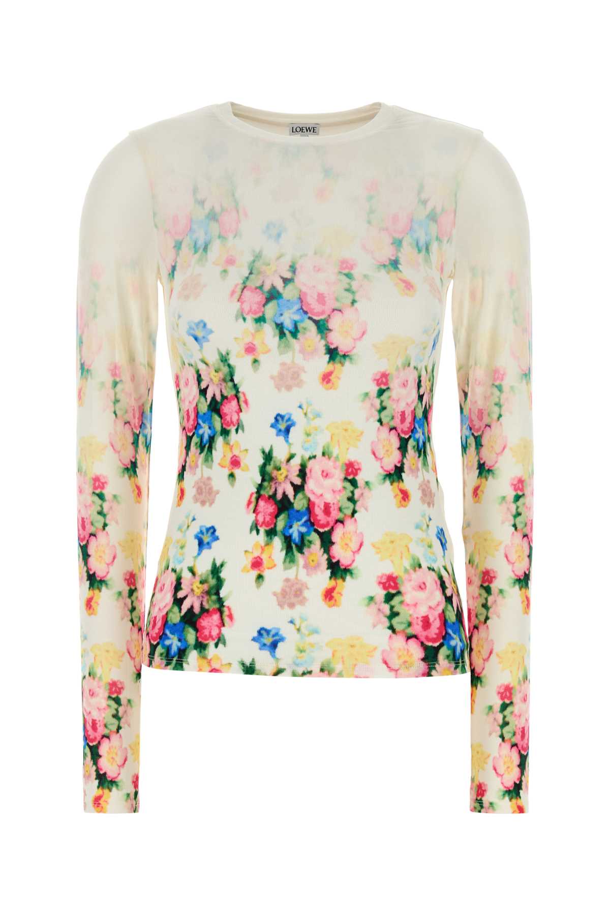 Shop Loewe Printed Stretch Modal Top In Whitemulticolor