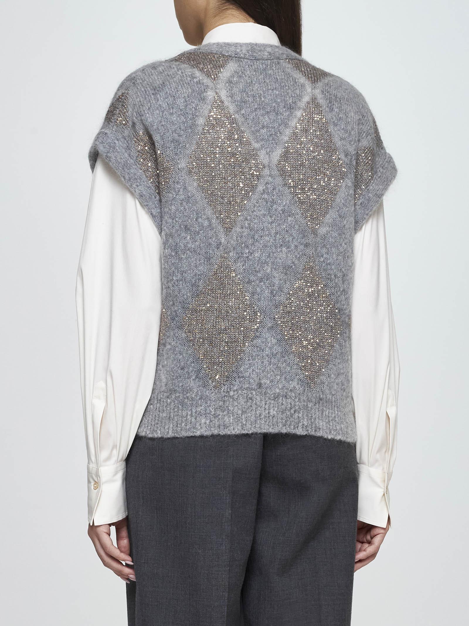 Shop Brunello Cucinelli Argyle-motif Wool And Mohair Vest  In Grey