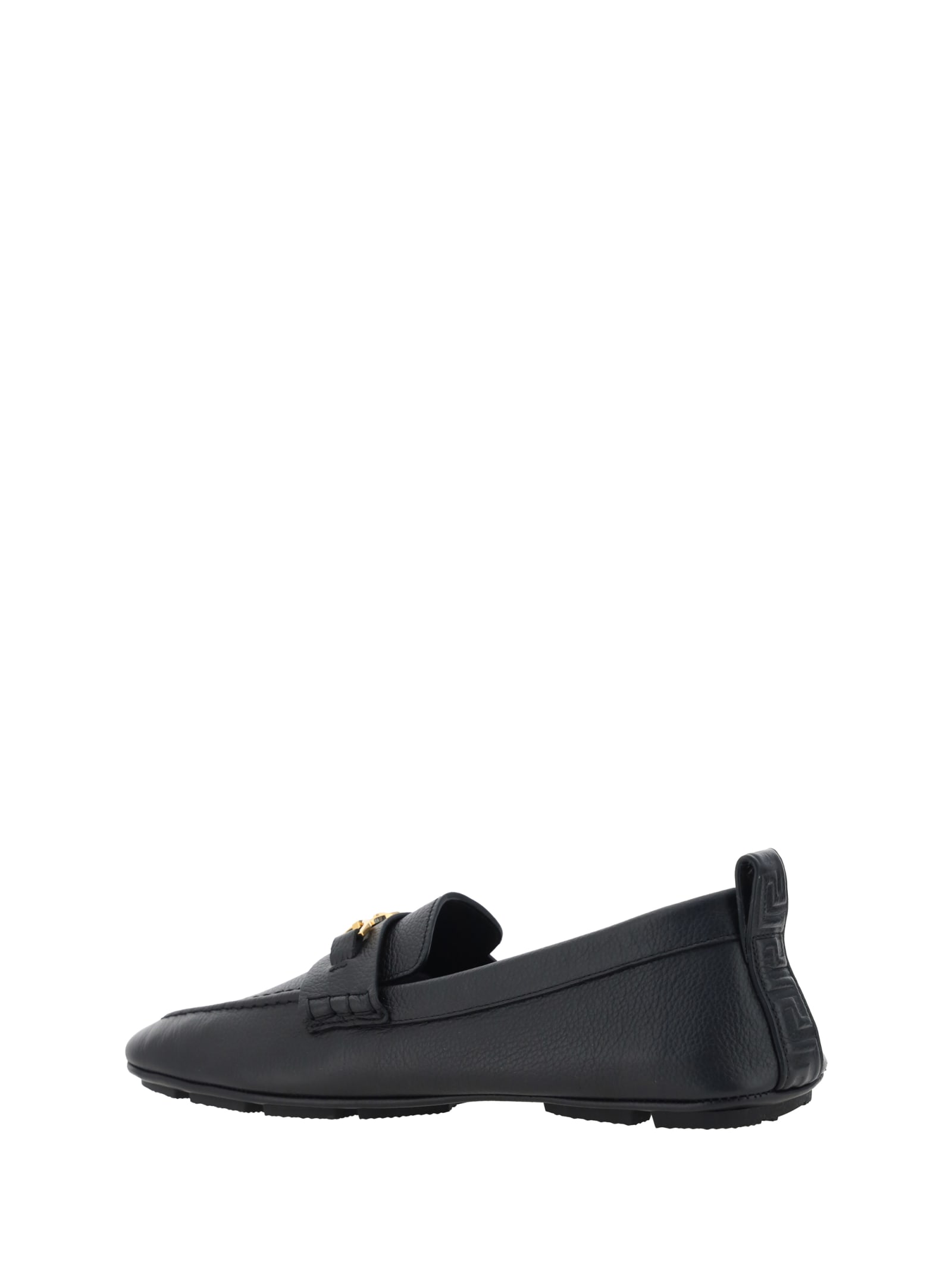 Versace Villa Loafers In Calfskin Leather In Black- Gold
