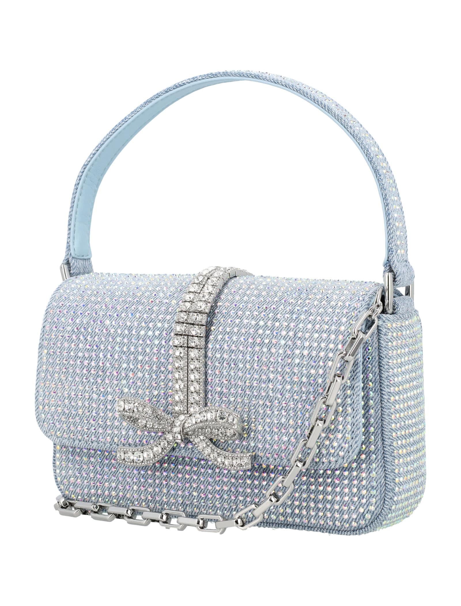 Shop Self-portrait Rhinestone Denim Baguette In Light Blue