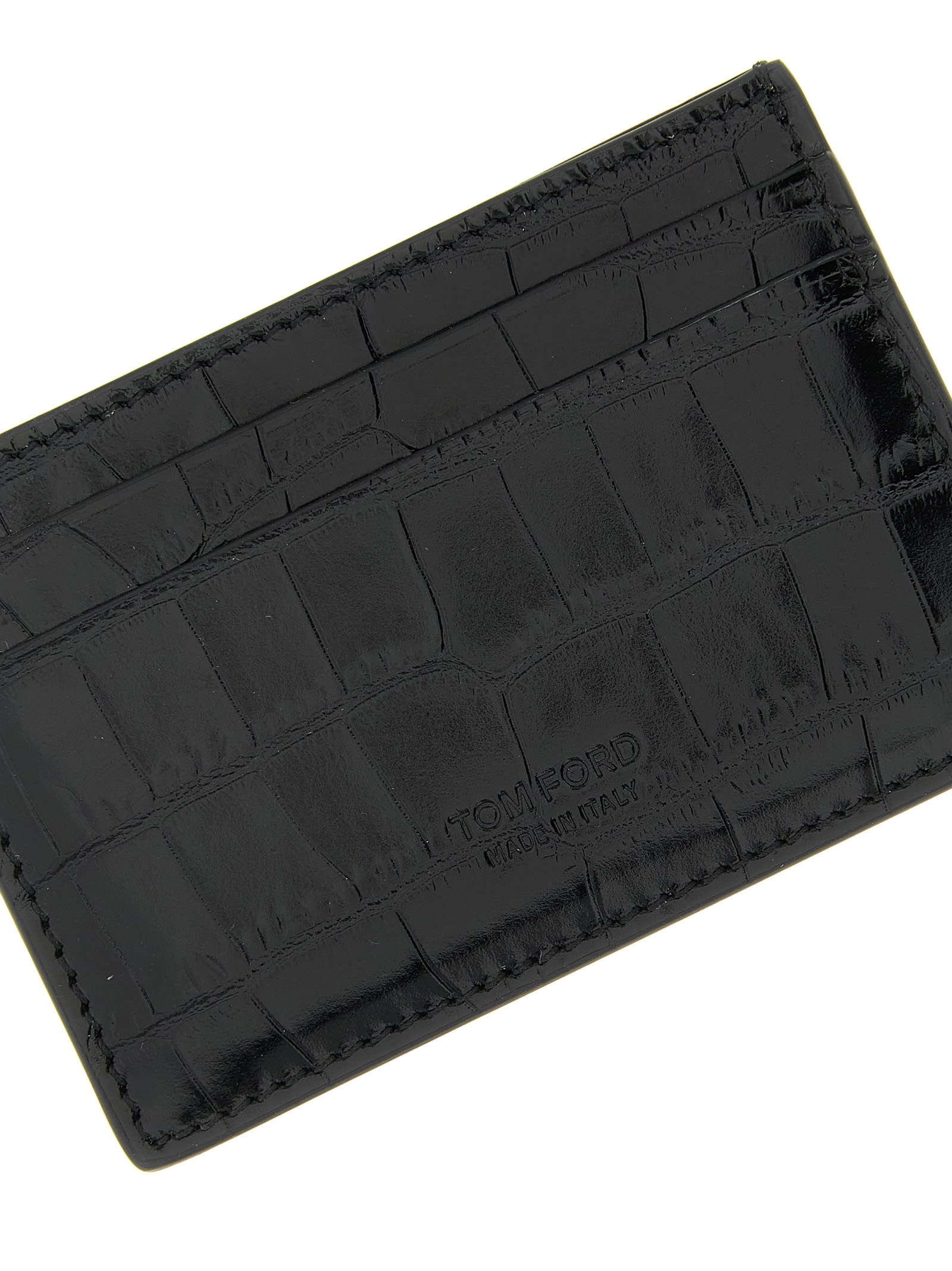 Tom Ford Crocodile-effect Card Holder In Black