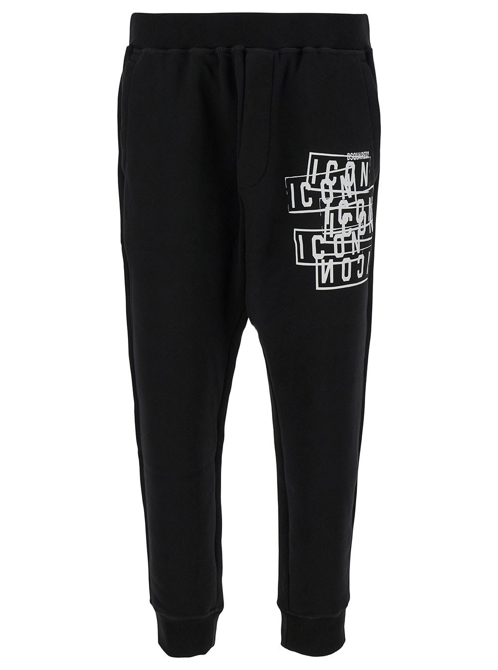 Shop Dsquared2 Black Jogger Pants With Icon Logo Print In Cotton Man