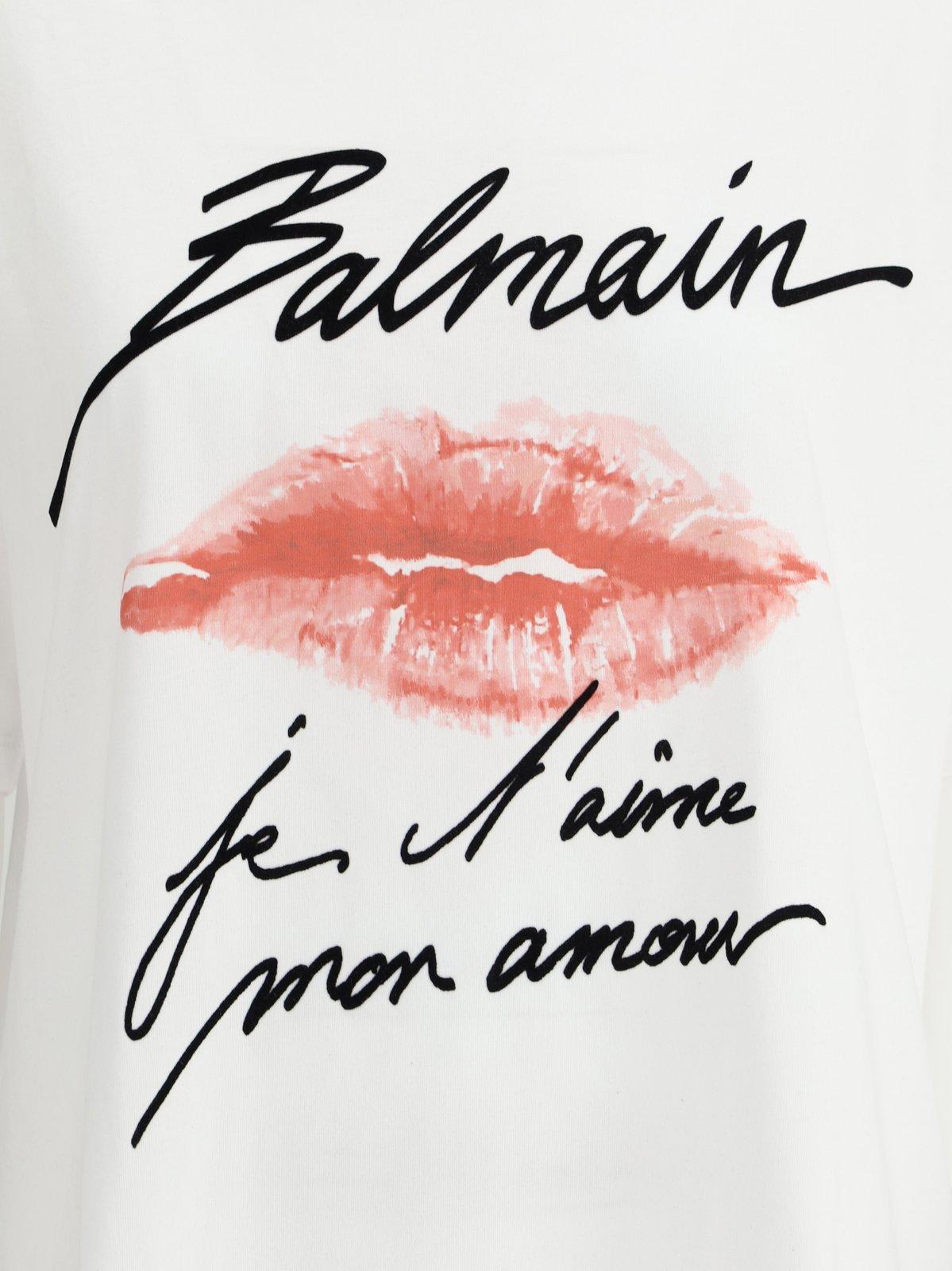 Shop Balmain Kiss T-shirt In Blanc/noir/rouge