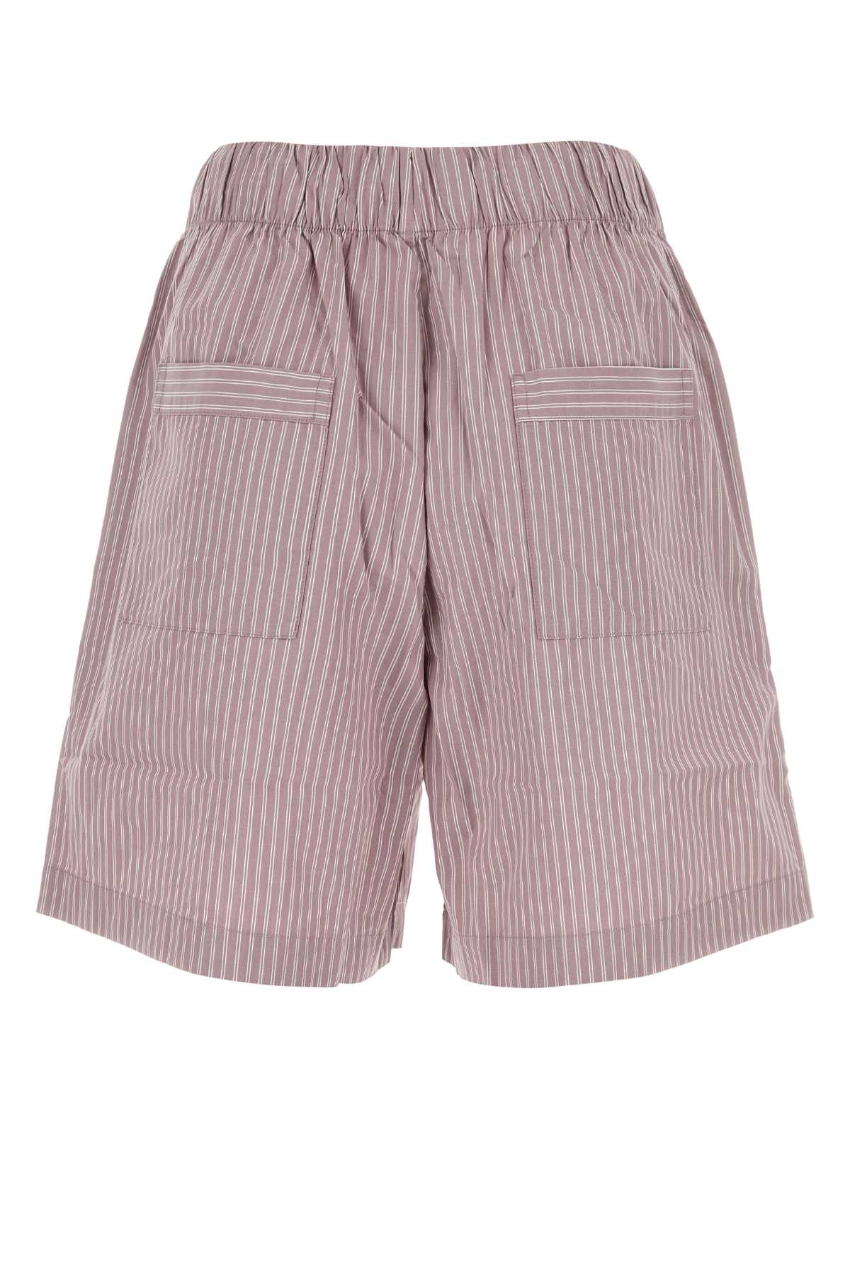 Tekla Embroidered Cotton Pyjama Shorts In Mauvestripes