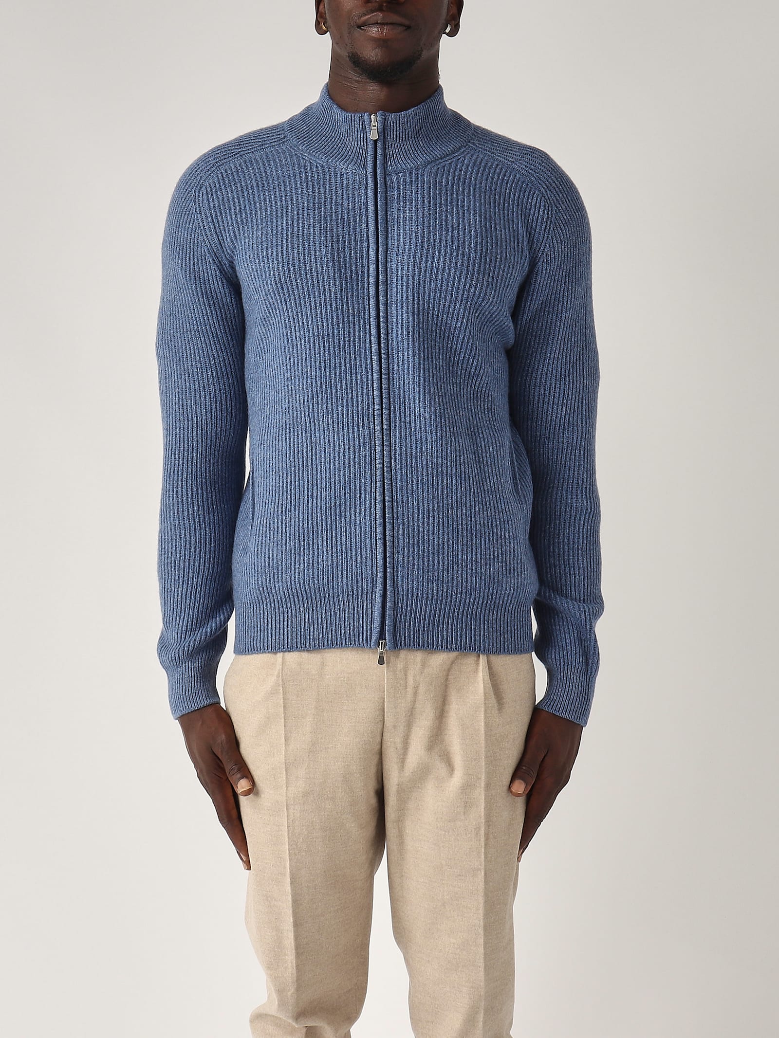 Shop Gran Sasso Cardigan Full Zip Cachemire Cardigan In Ceruleo