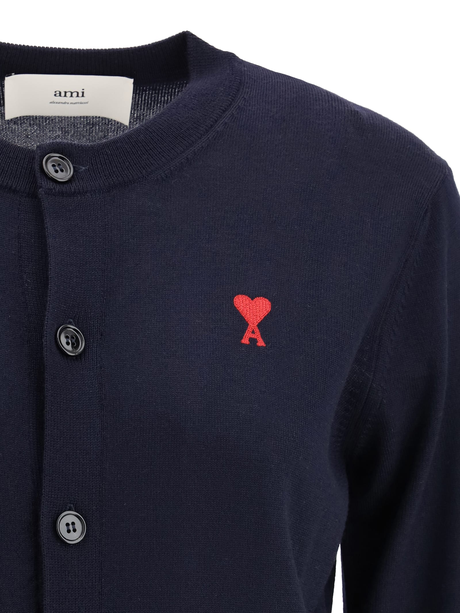 Shop Ami Alexandre Mattiussi Wool Logo Cardigan In Bleu Nuit
